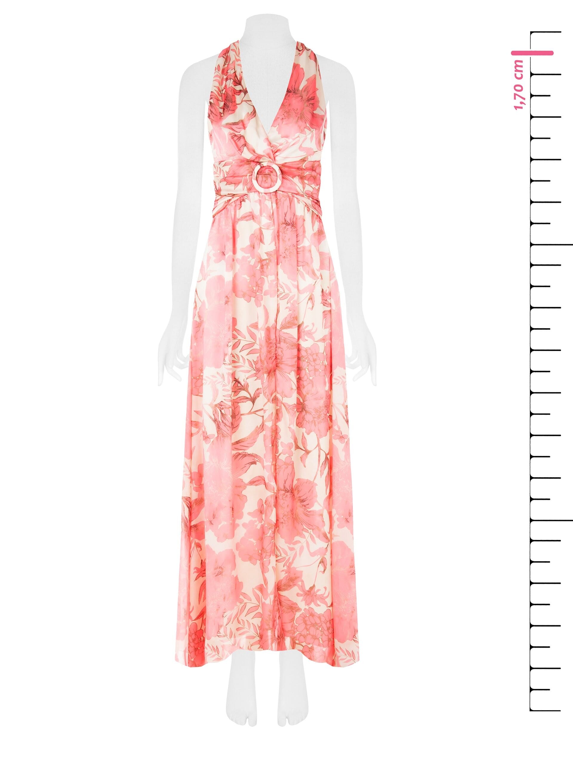 Abito Lungo In Raso Con Scollo A V Incrociato E Fibbia Coordinata Rinascimento