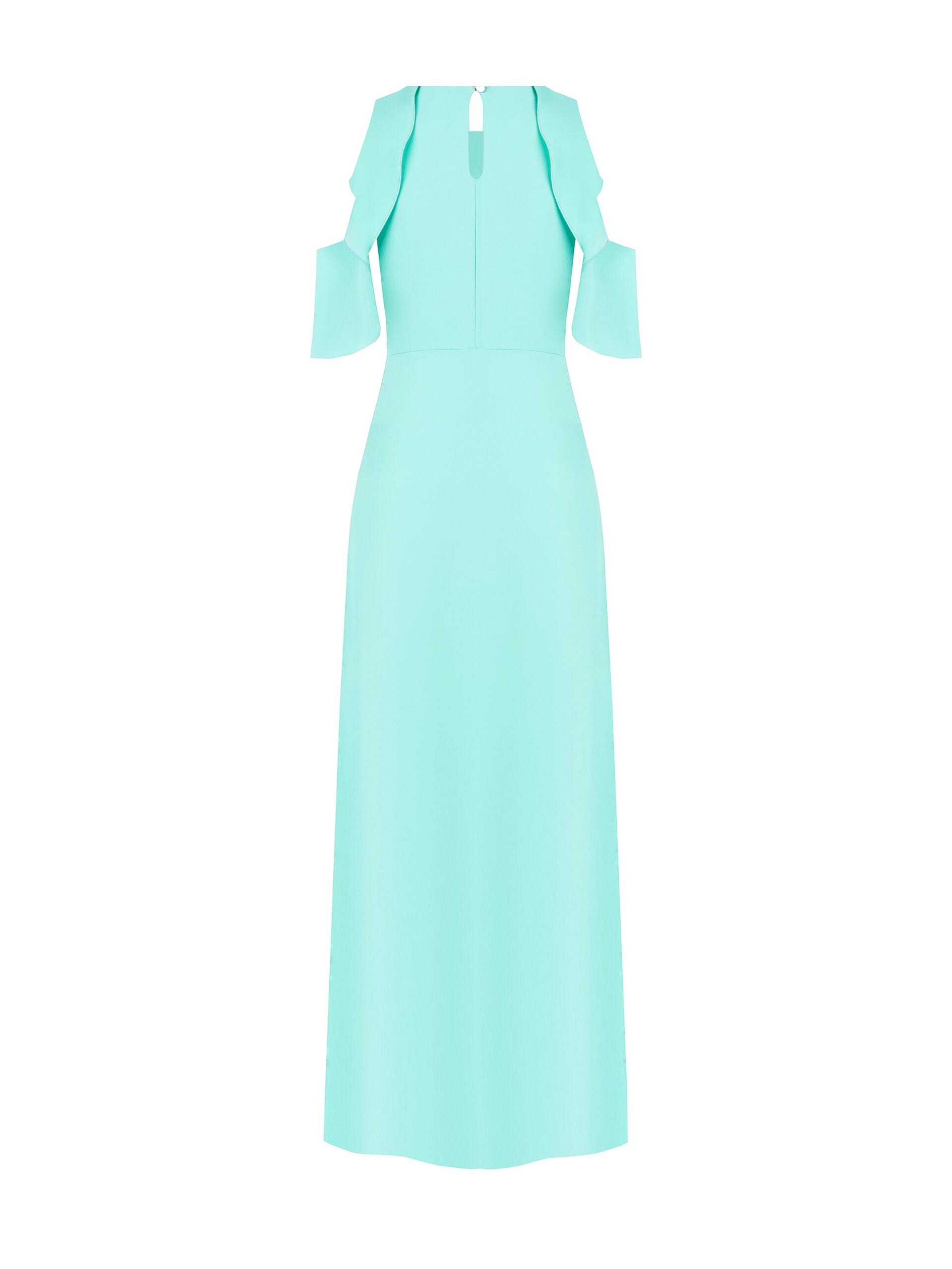 Abito Lungo Asimmetrico In Tessuto Fluido Con Spilla Fiocco In Strass Rinascimento