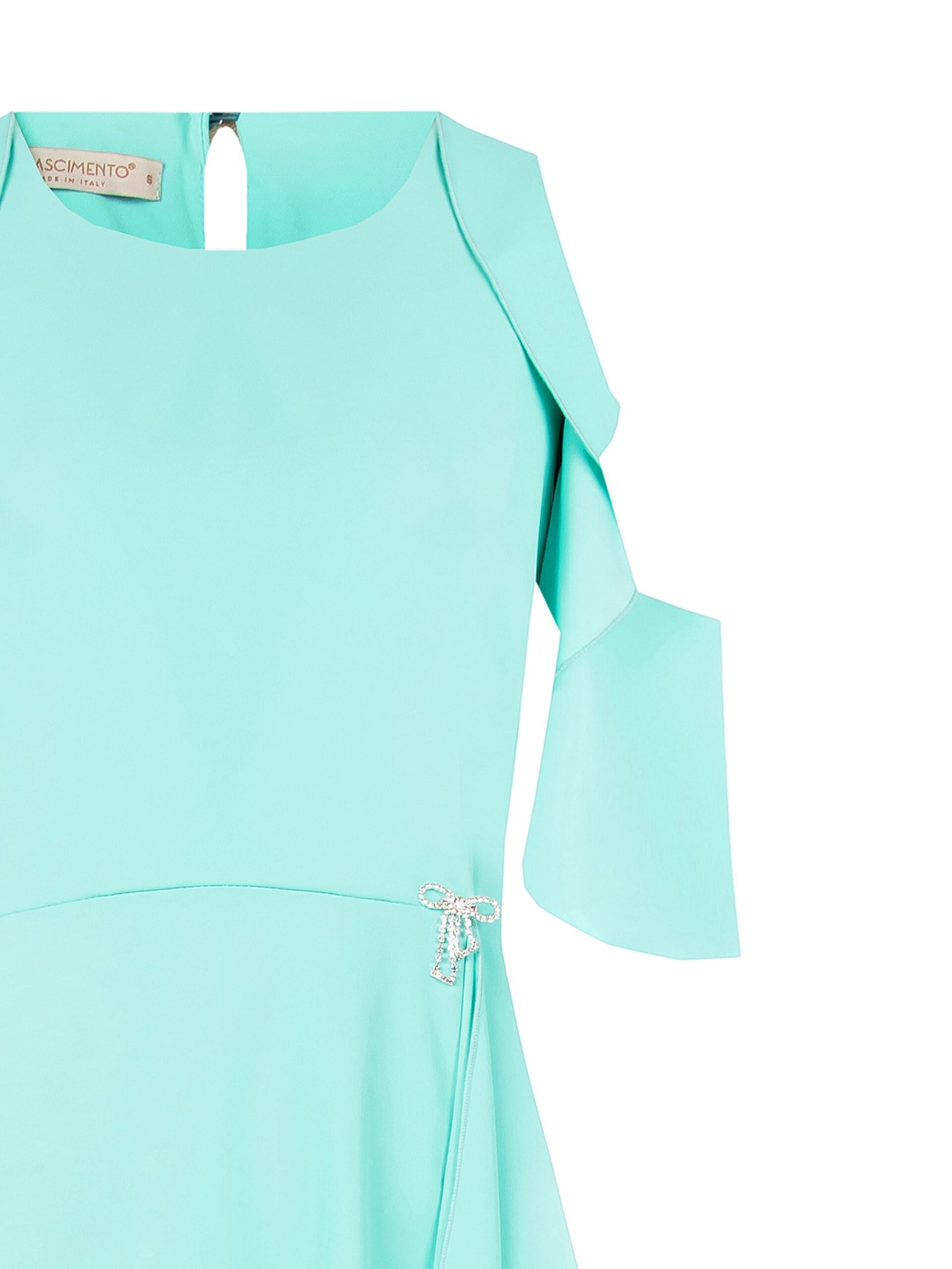 Abito Lungo Asimmetrico In Tessuto Fluido Con Spilla Fiocco In Strass Rinascimento