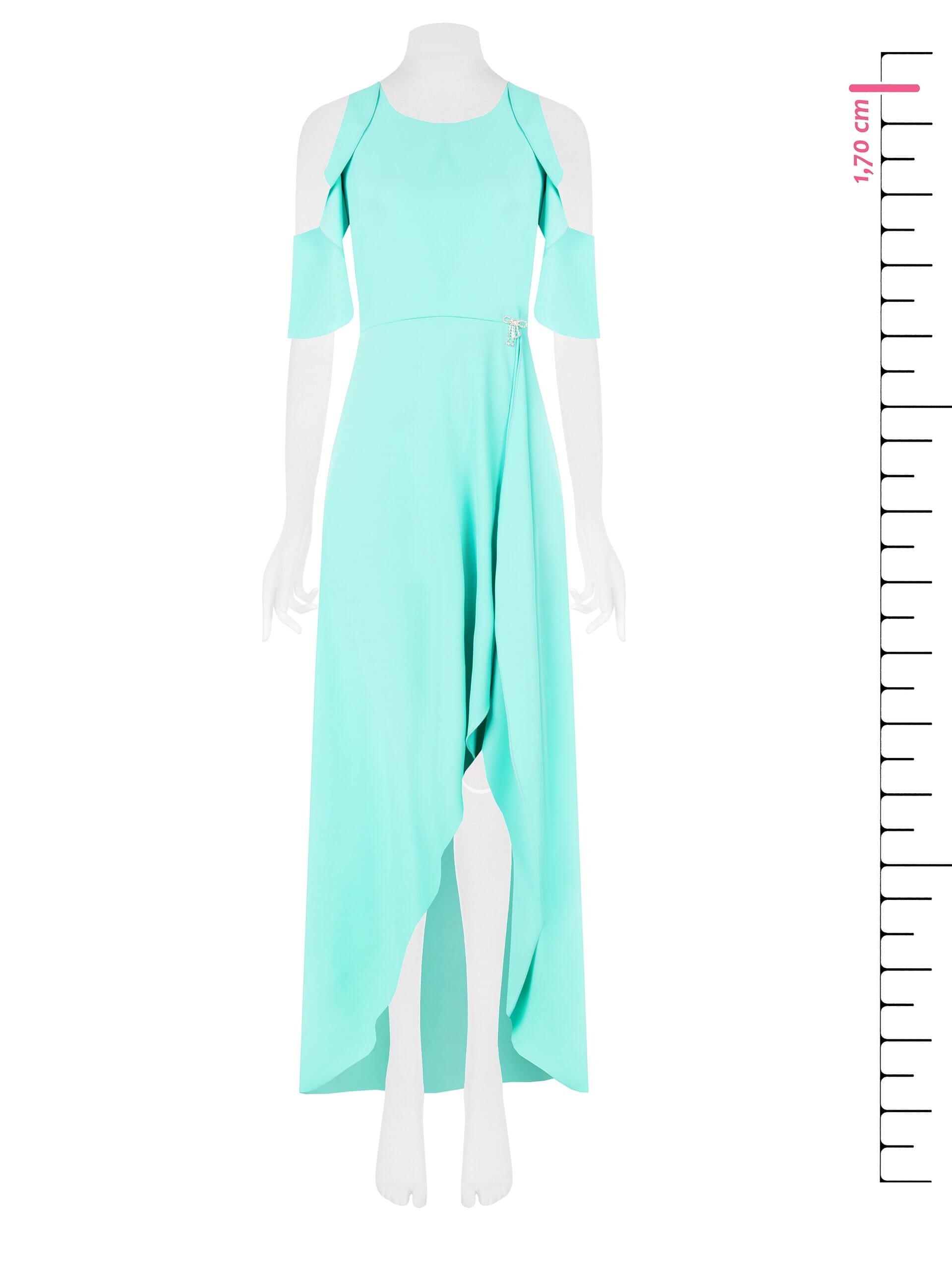 Abito Lungo Asimmetrico In Tessuto Fluido Con Spilla Fiocco In Strass Rinascimento