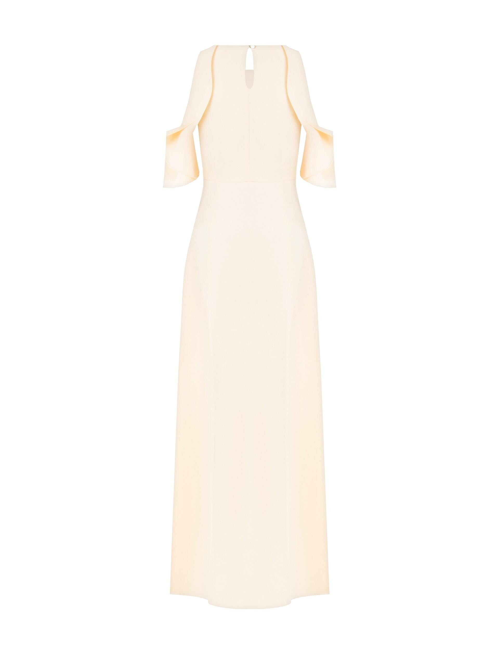 Abito Lungo Asimmetrico In Tessuto Fluido Con Spilla Fiocco In Strass Rinascimento