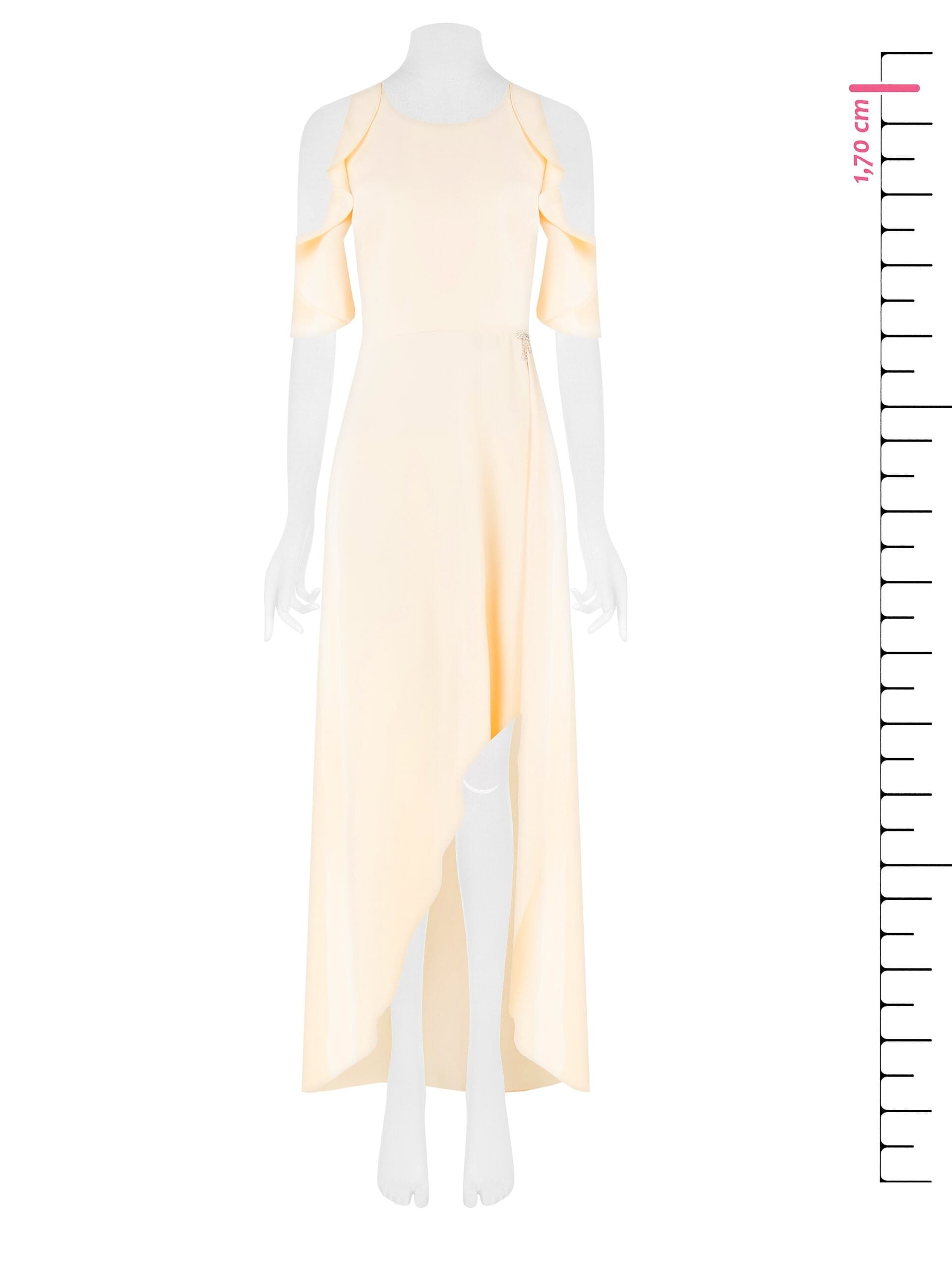 Abito Lungo Asimmetrico In Tessuto Fluido Con Spilla Fiocco In Strass Rinascimento