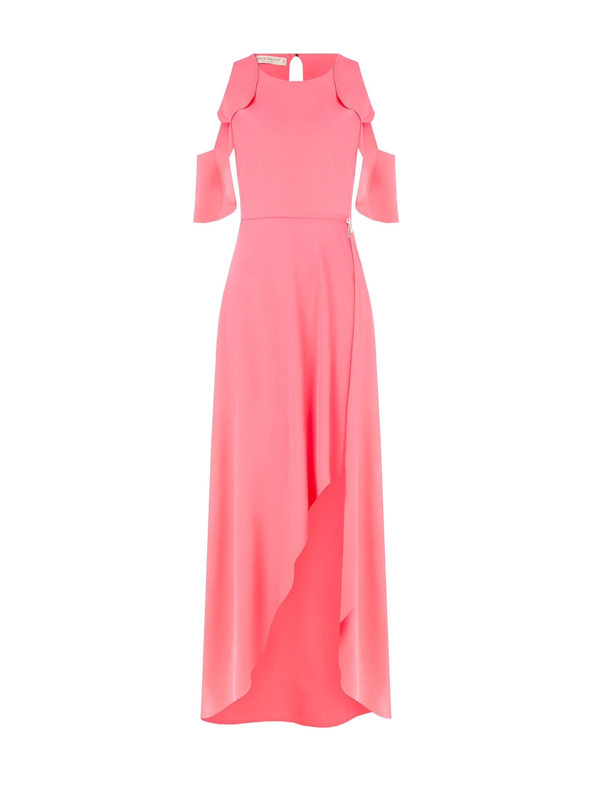 Abito Lungo Asimmetrico In Tessuto Fluido Con Spilla Fiocco In Strass Rinascimento