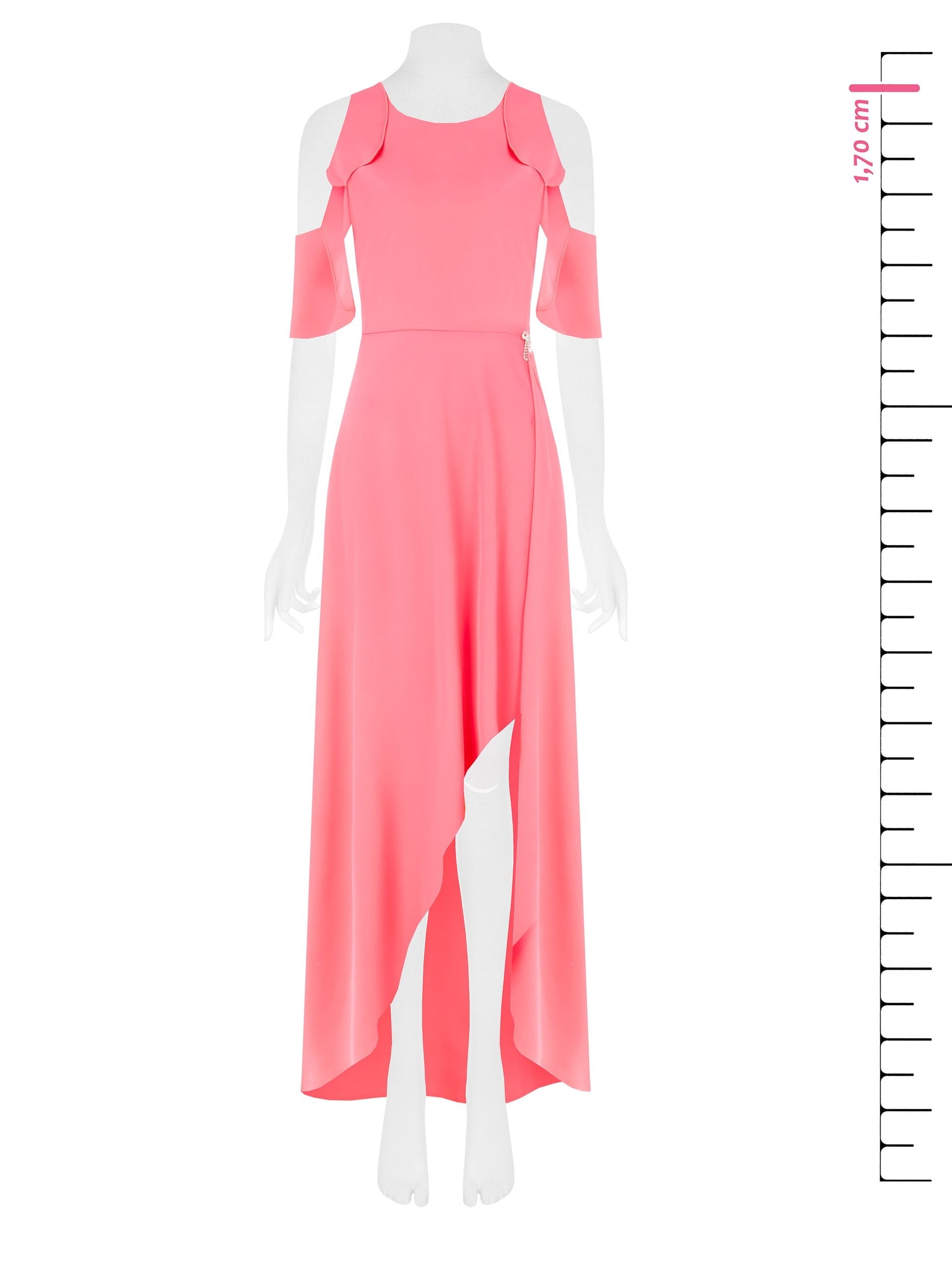 Abito Lungo Asimmetrico In Tessuto Fluido Con Spilla Fiocco In Strass Rinascimento