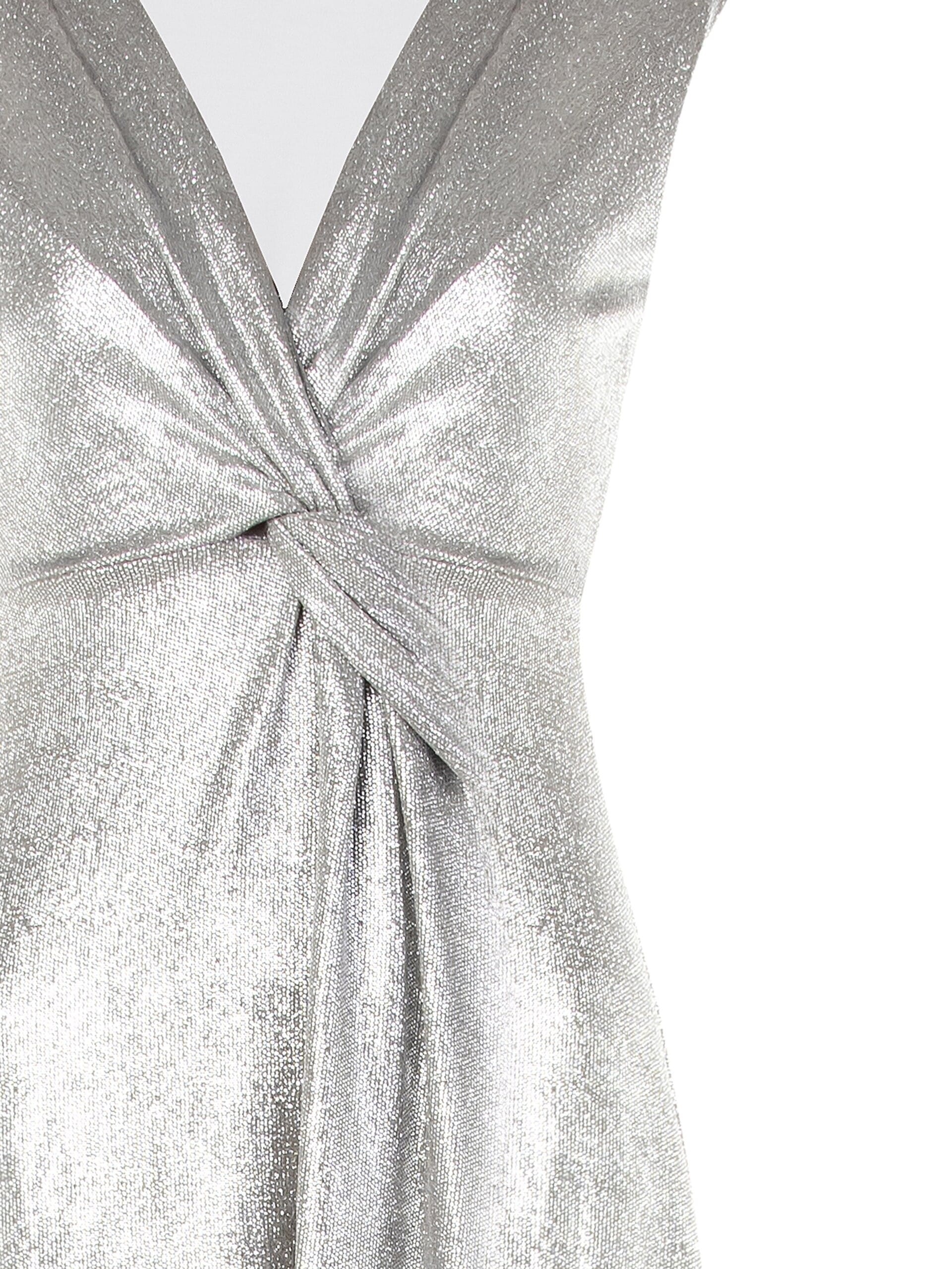 Abito Lungo In Maglina Laminata Con Scollo A V Profondo E Spalline Rinascimento