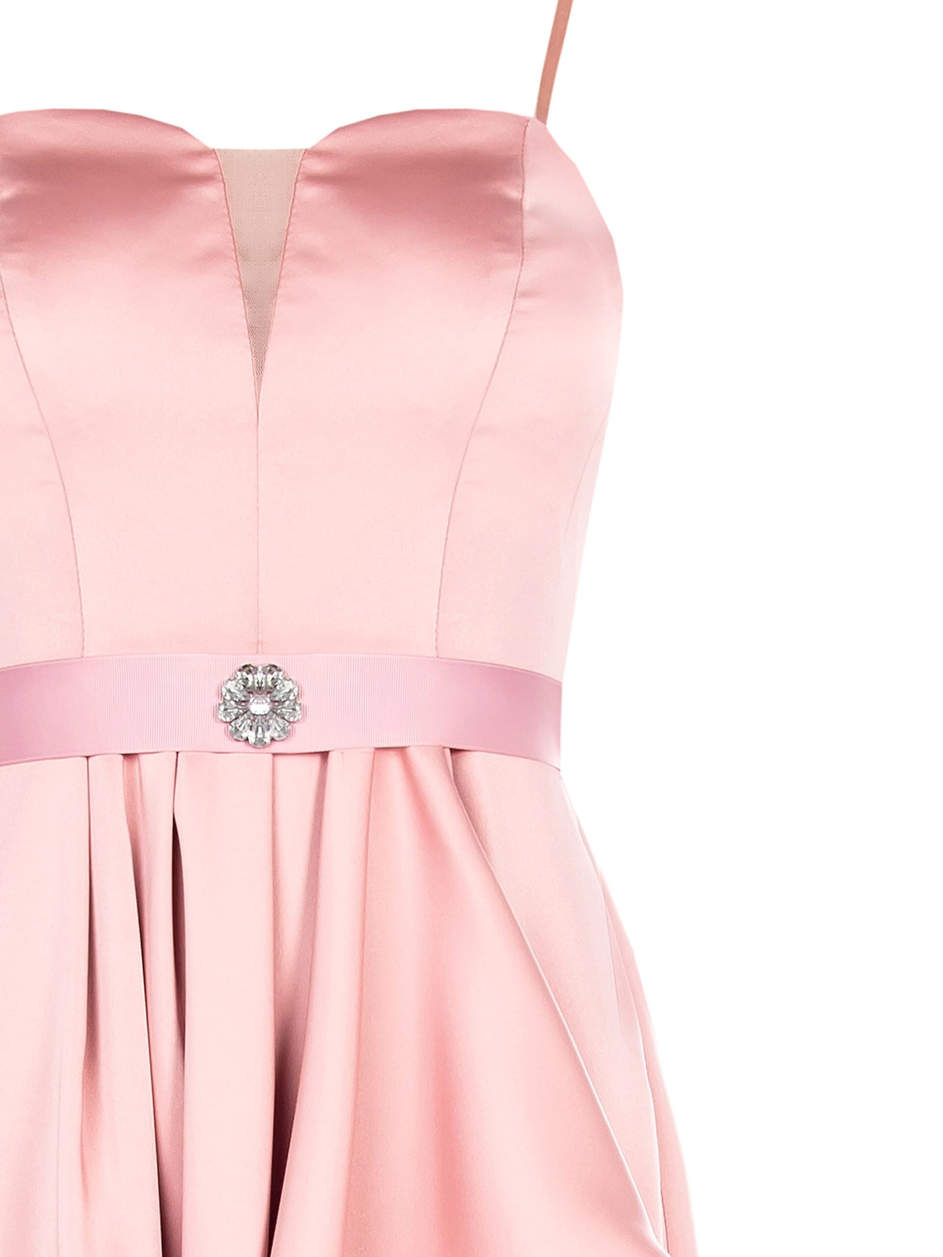 Abito Lungo Asimmetrico In Raso Con Nastro E Gioiello Rinascimento