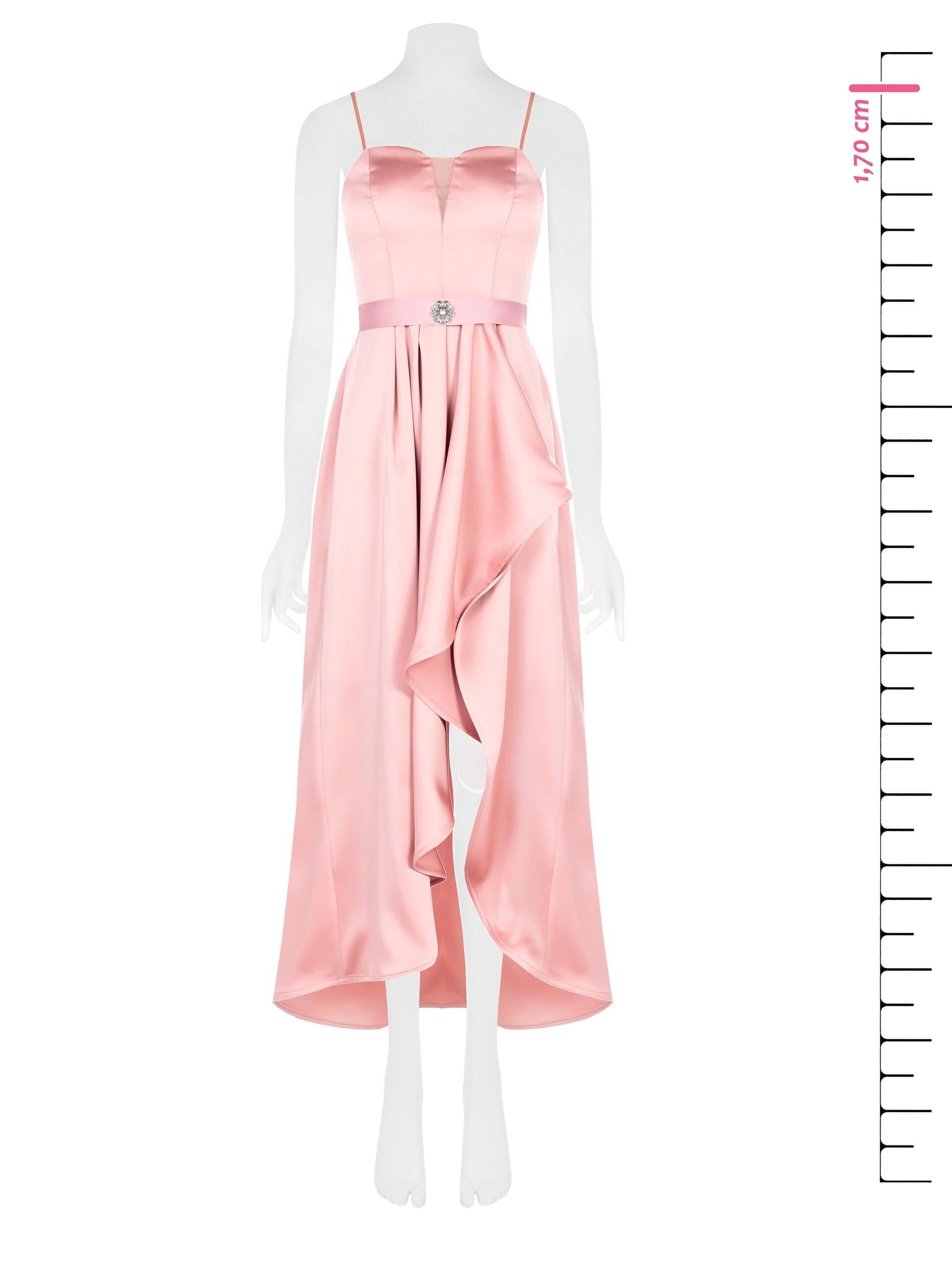 Abito Lungo Asimmetrico In Raso Con Nastro E Gioiello Rinascimento