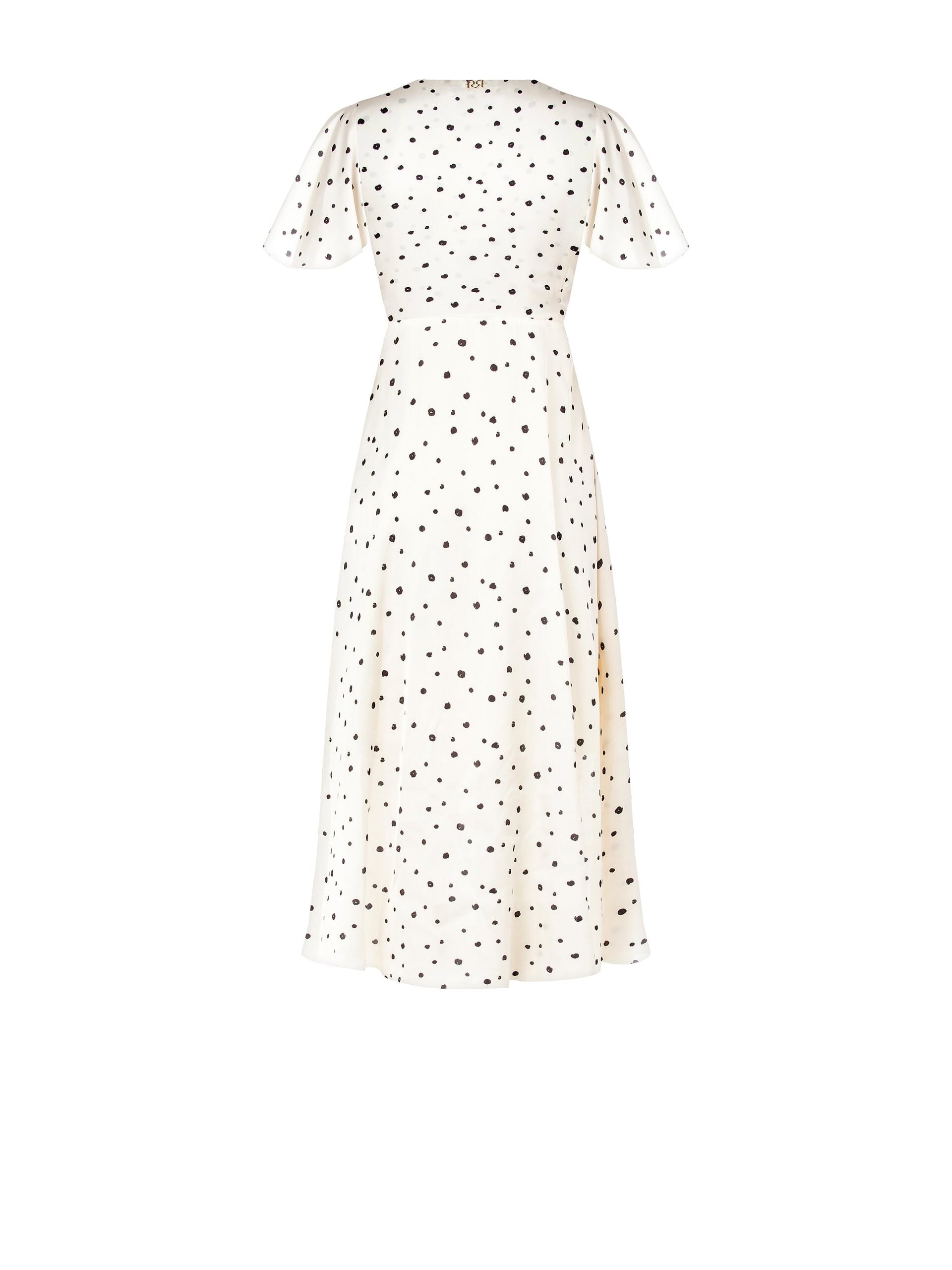 Abito Lungo Sfiancato In Raso A Pois Irregolari Con Scollo A V Rinascimento