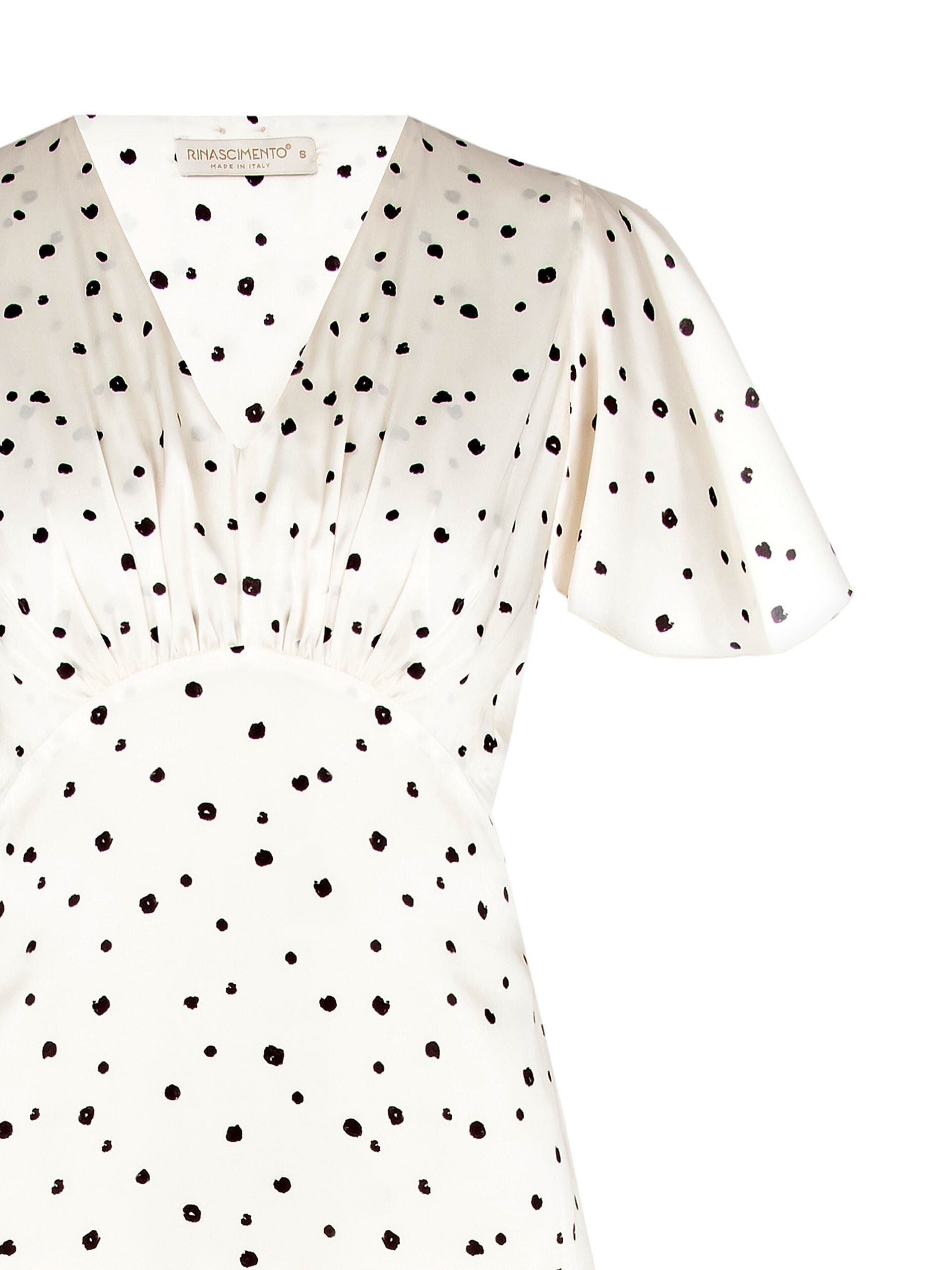 Abito Lungo Sfiancato In Raso A Pois Irregolari Con Scollo A V Rinascimento