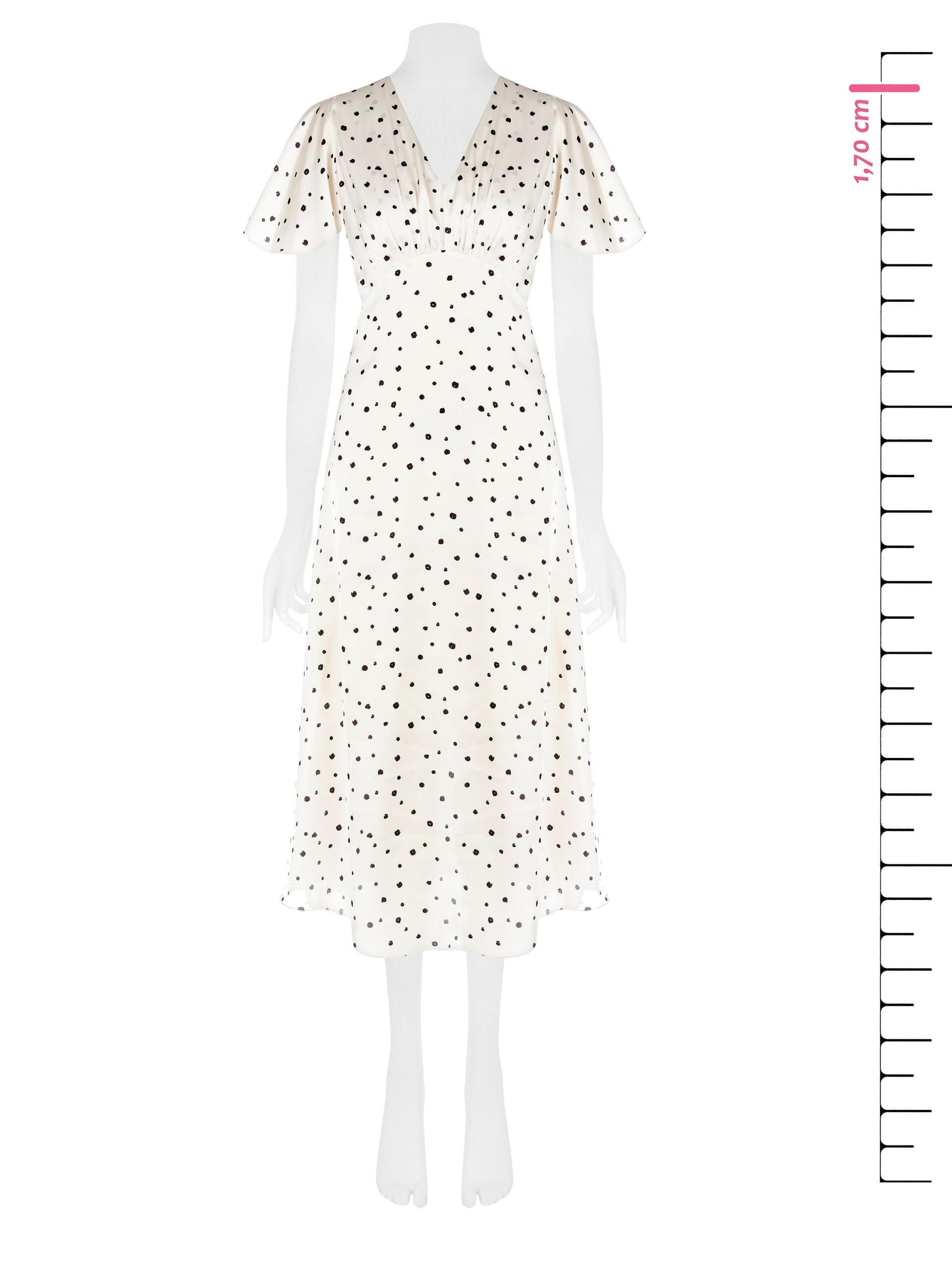 Abito Lungo Sfiancato In Raso A Pois Irregolari Con Scollo A V Rinascimento