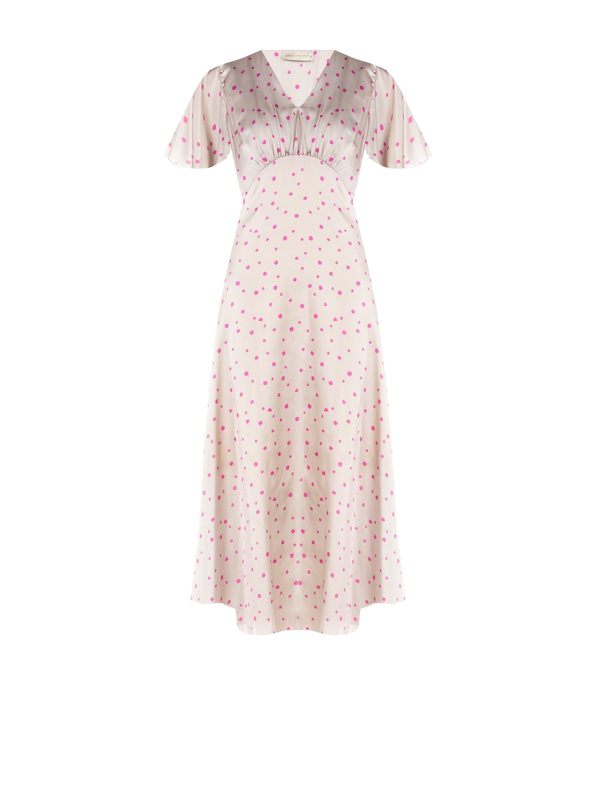 Abito Lungo Sfiancato In Raso A Pois Irregolari Con Scollo A V Rinascimento