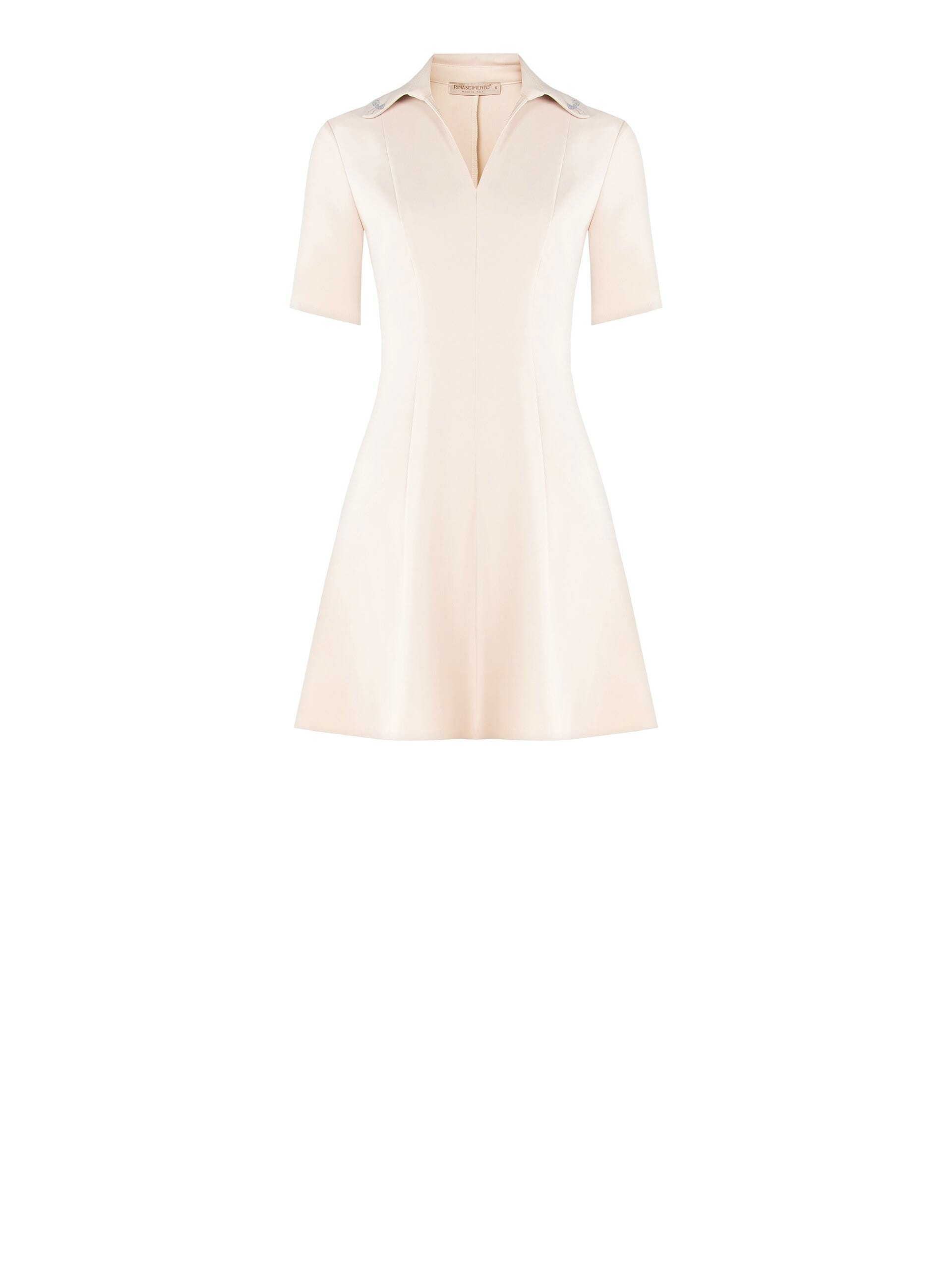 Abito Corto A Ruota In Tessuto Bi-Stretch Con Scollo A V E Fiocco In Strass Sul Colletto Rinascimento