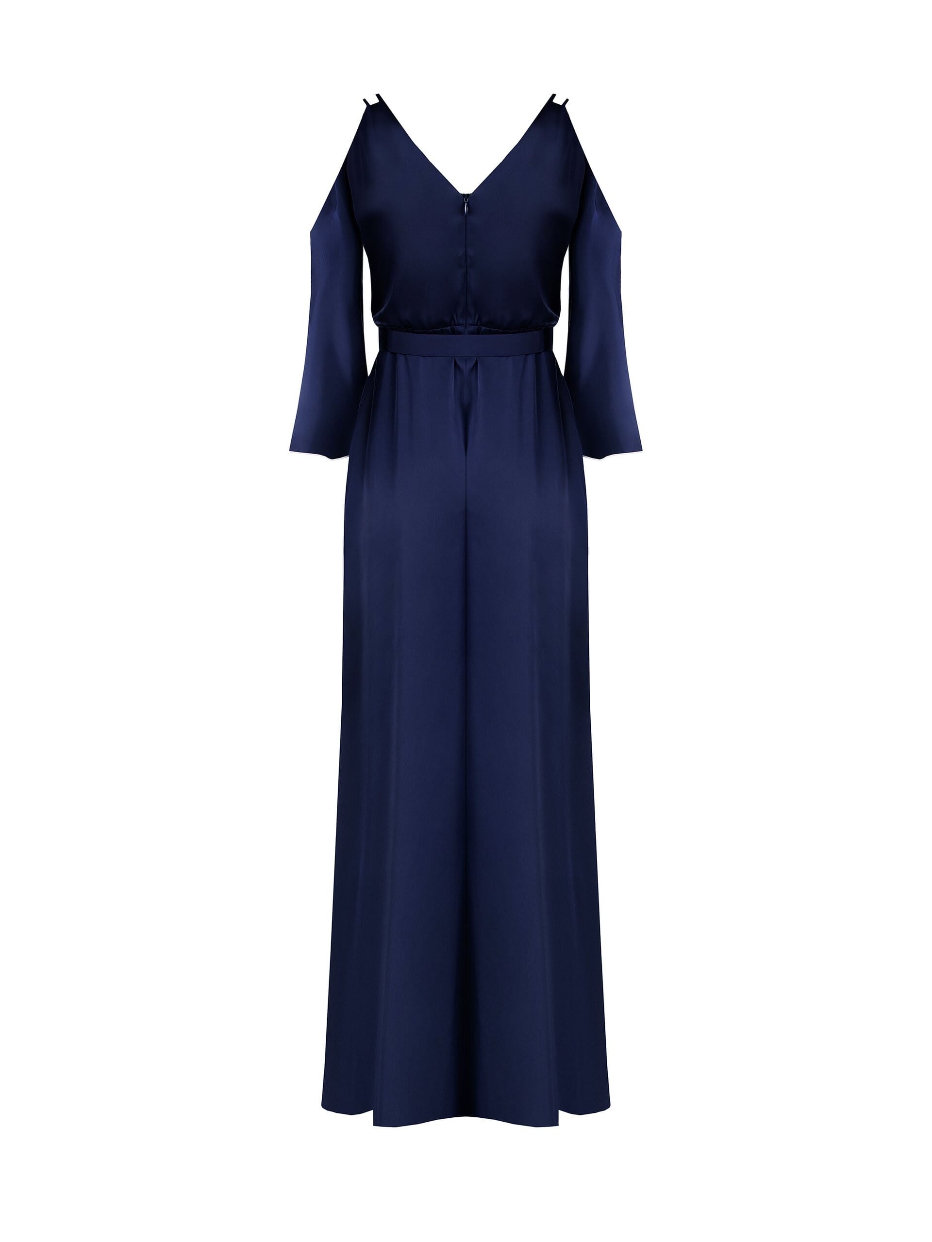 Abito Lungo Asimmetrico In Raso Con Cintura Rigida Coordinata E Fibbia Logo Rinascimento