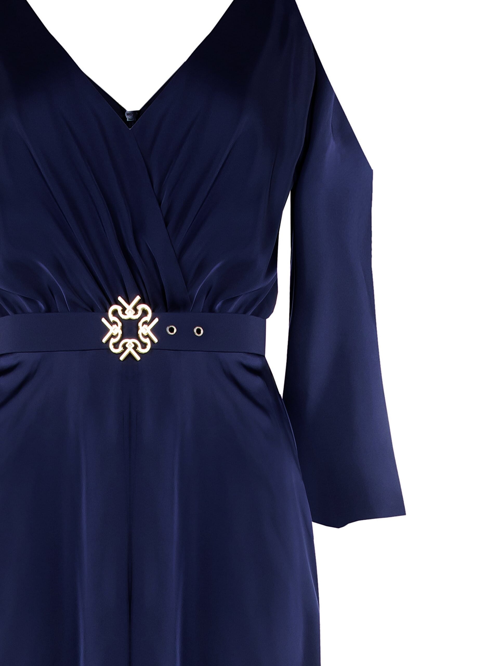 Abito Lungo Asimmetrico In Raso Con Cintura Rigida Coordinata E Fibbia Logo Rinascimento