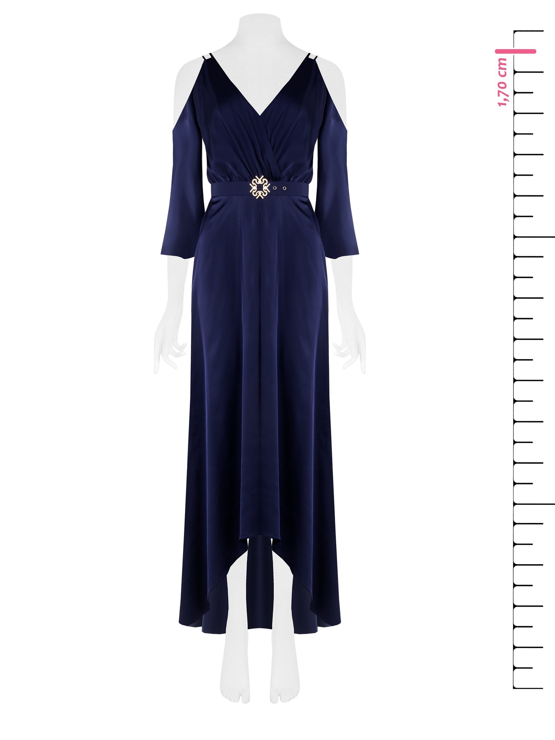 Abito Lungo Asimmetrico In Raso Con Cintura Rigida Coordinata E Fibbia Logo Rinascimento