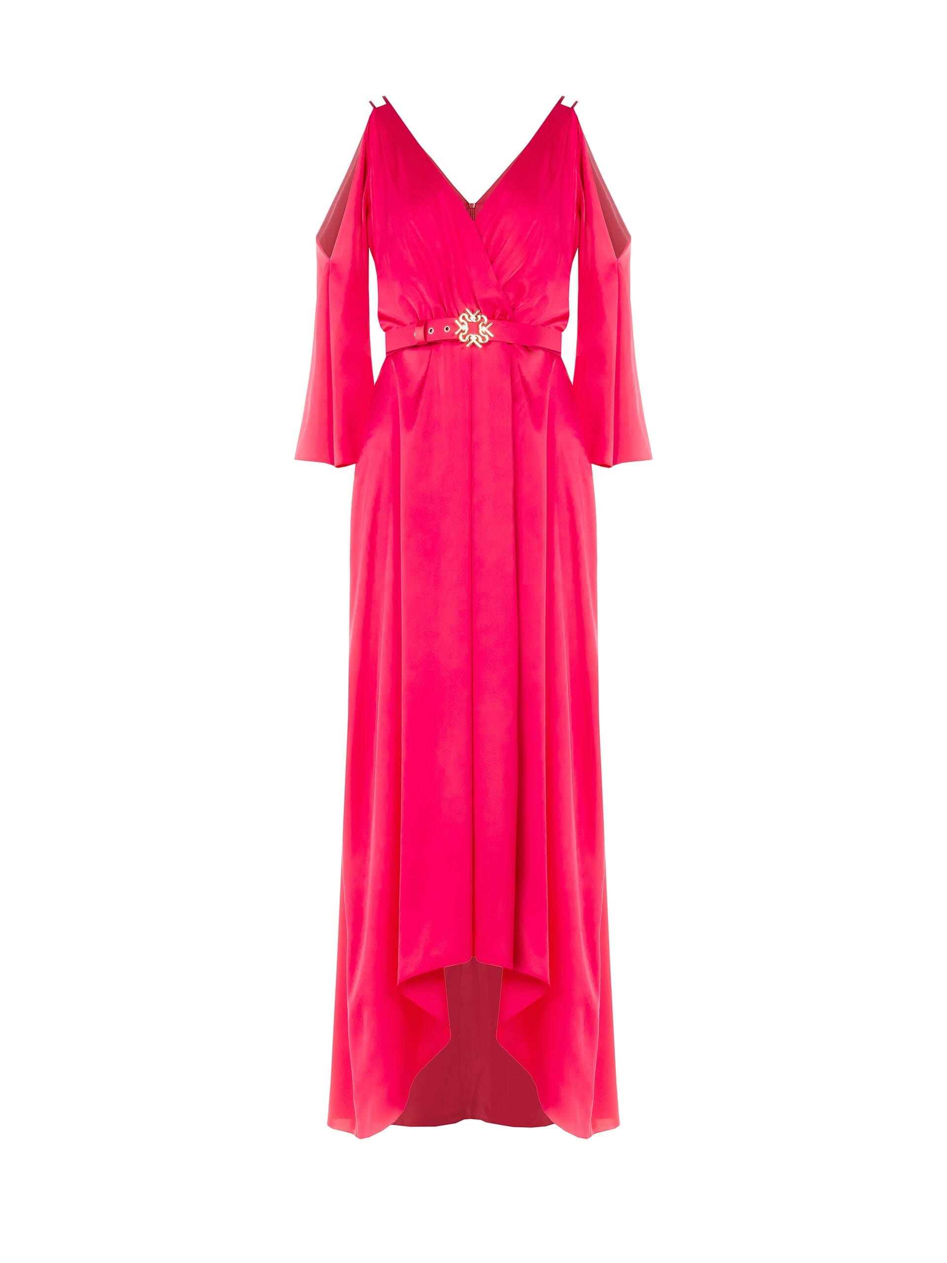 Abito Lungo Asimmetrico In Raso Con Cintura Rigida Coordinata E Fibbia Logo Rinascimento