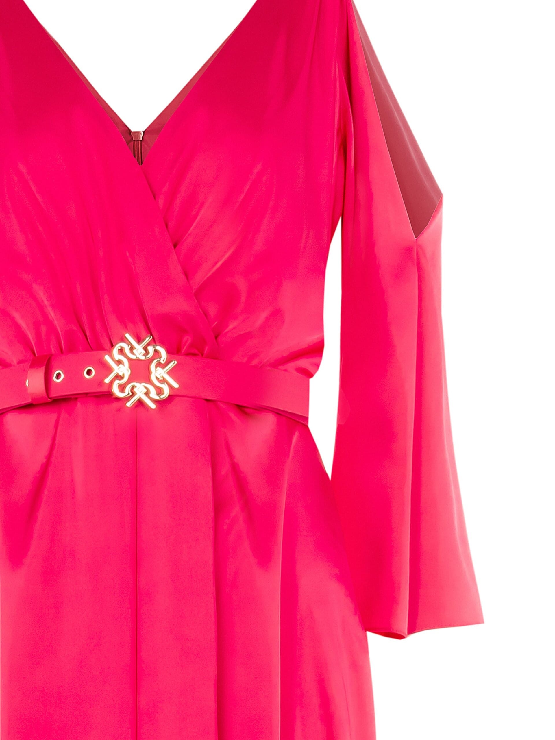 Abito Lungo Asimmetrico In Raso Con Cintura Rigida Coordinata E Fibbia Logo Rinascimento