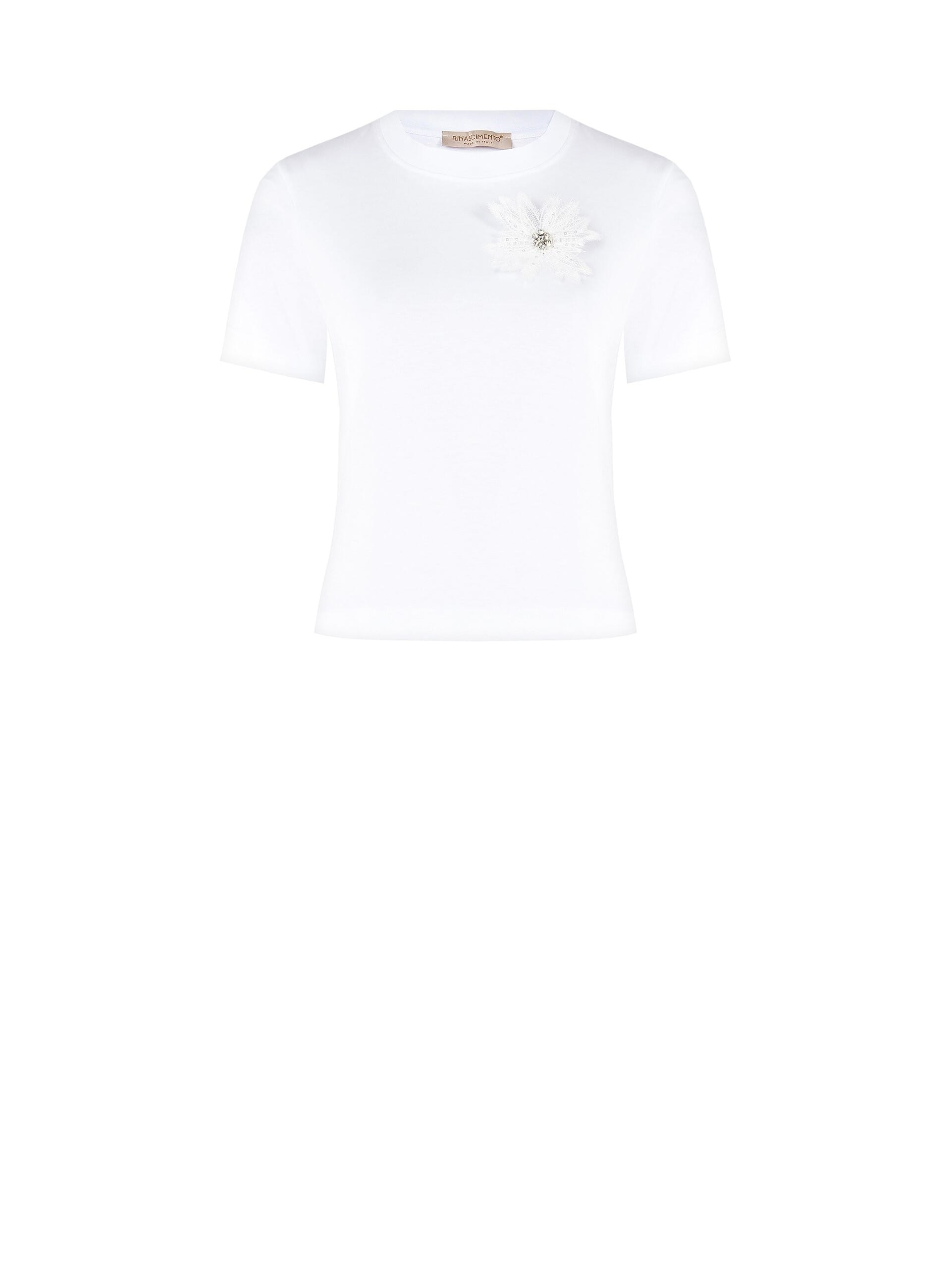 T-Shirt Ampia In Cotone Con Spilla Fiore Rinascimento