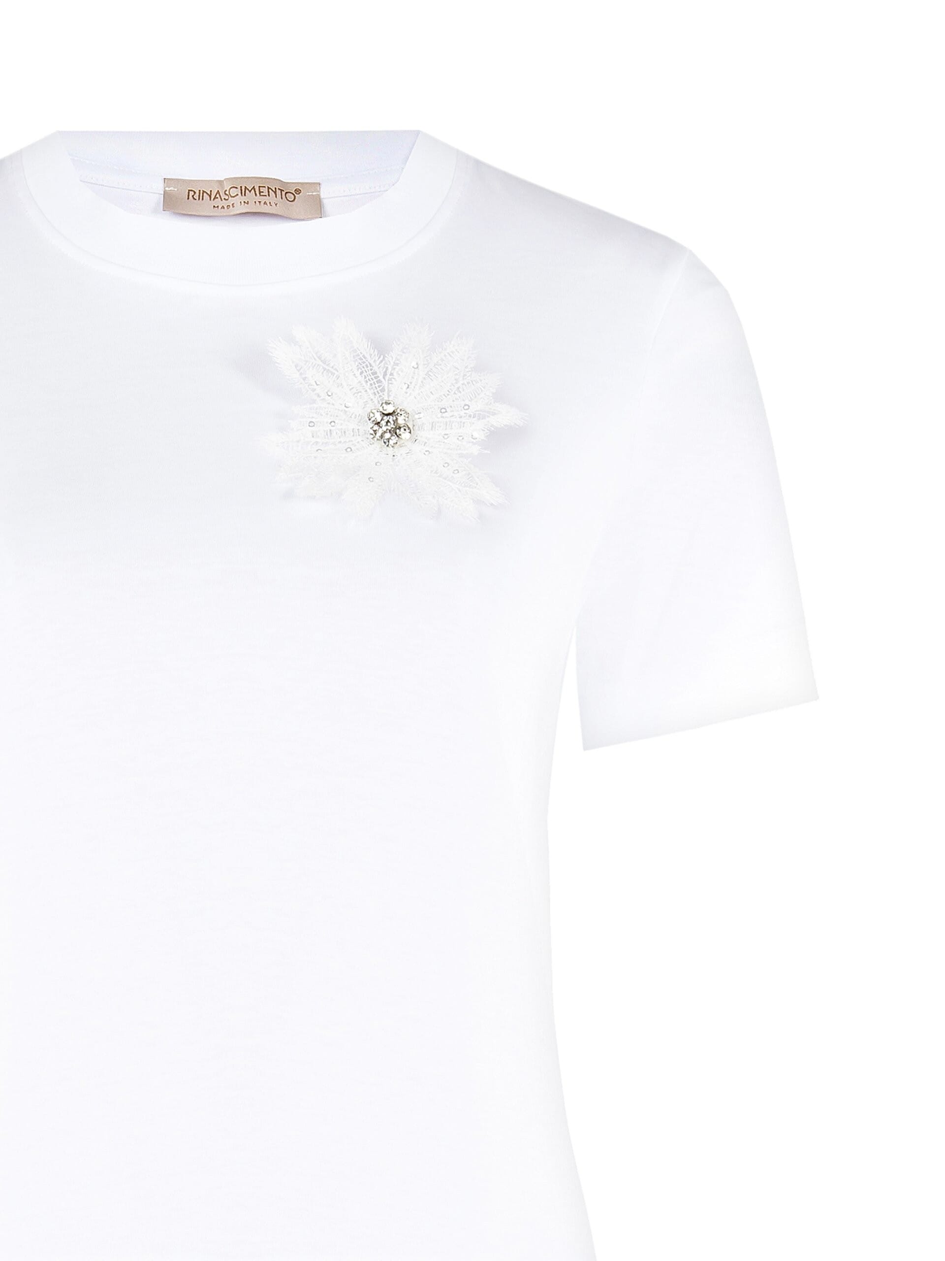 T-Shirt Ampia In Cotone Con Spilla Fiore Rinascimento