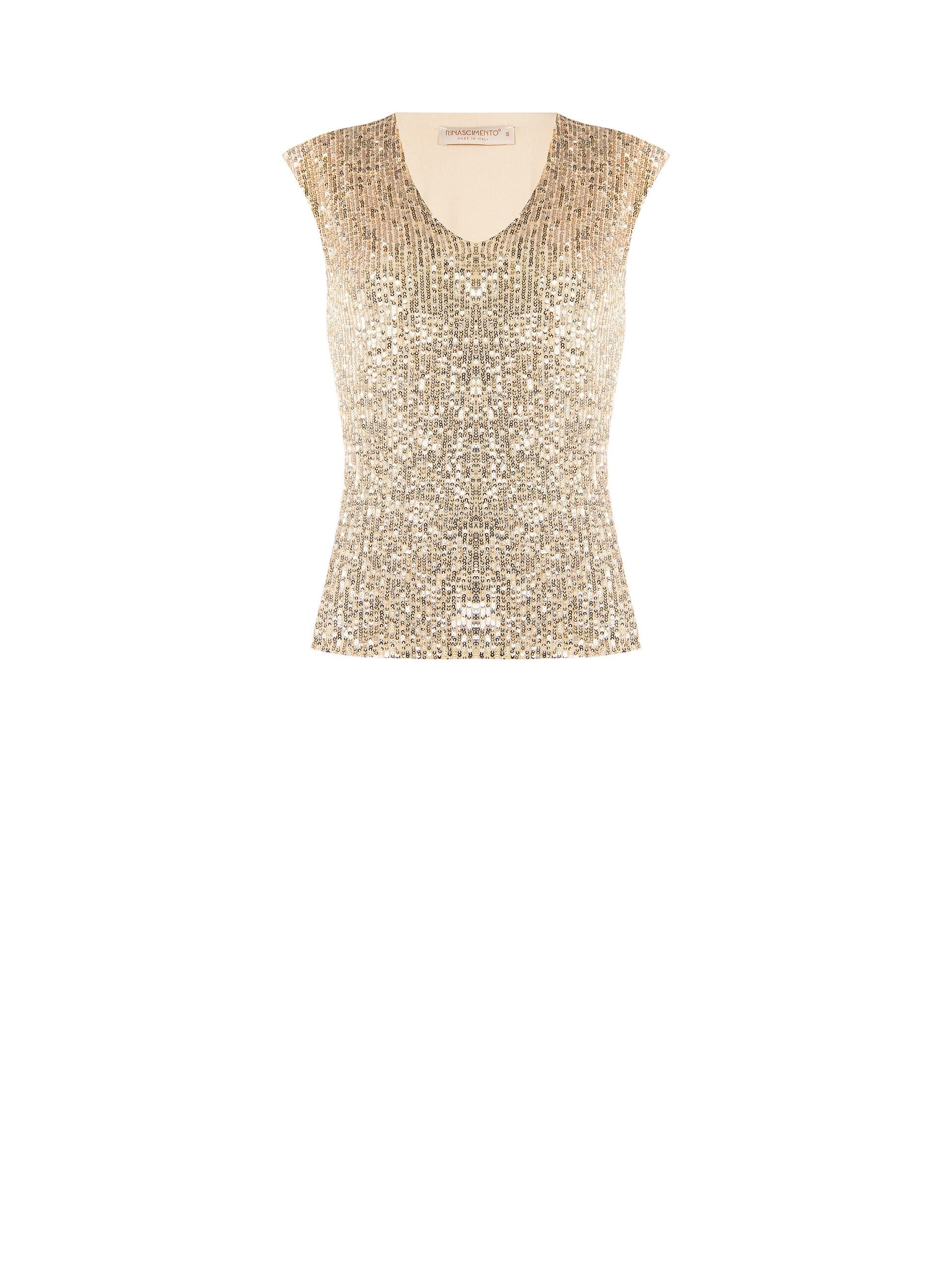 Top Sfiancato Ricoperto Di Paillettes Con Scollo A V E Spalline Rinascimento