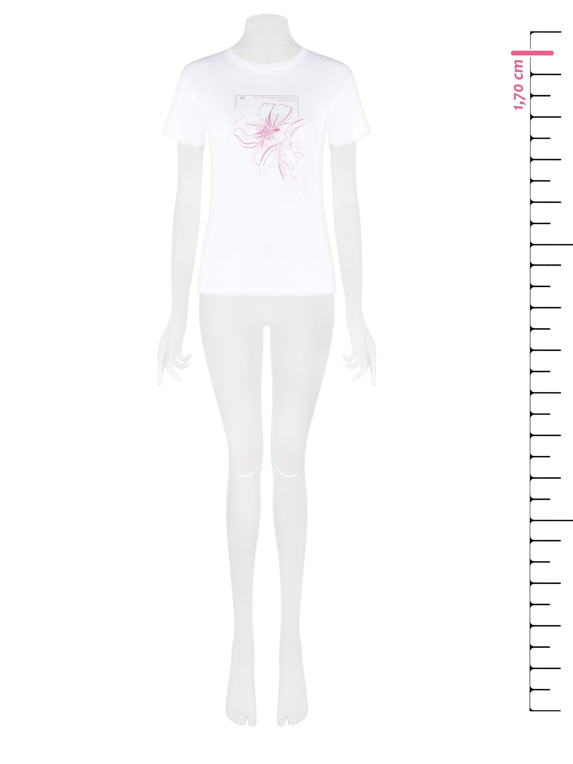 T-Shirt Regular In Cotone Con Stampa Fiore E Strass Rinascimento