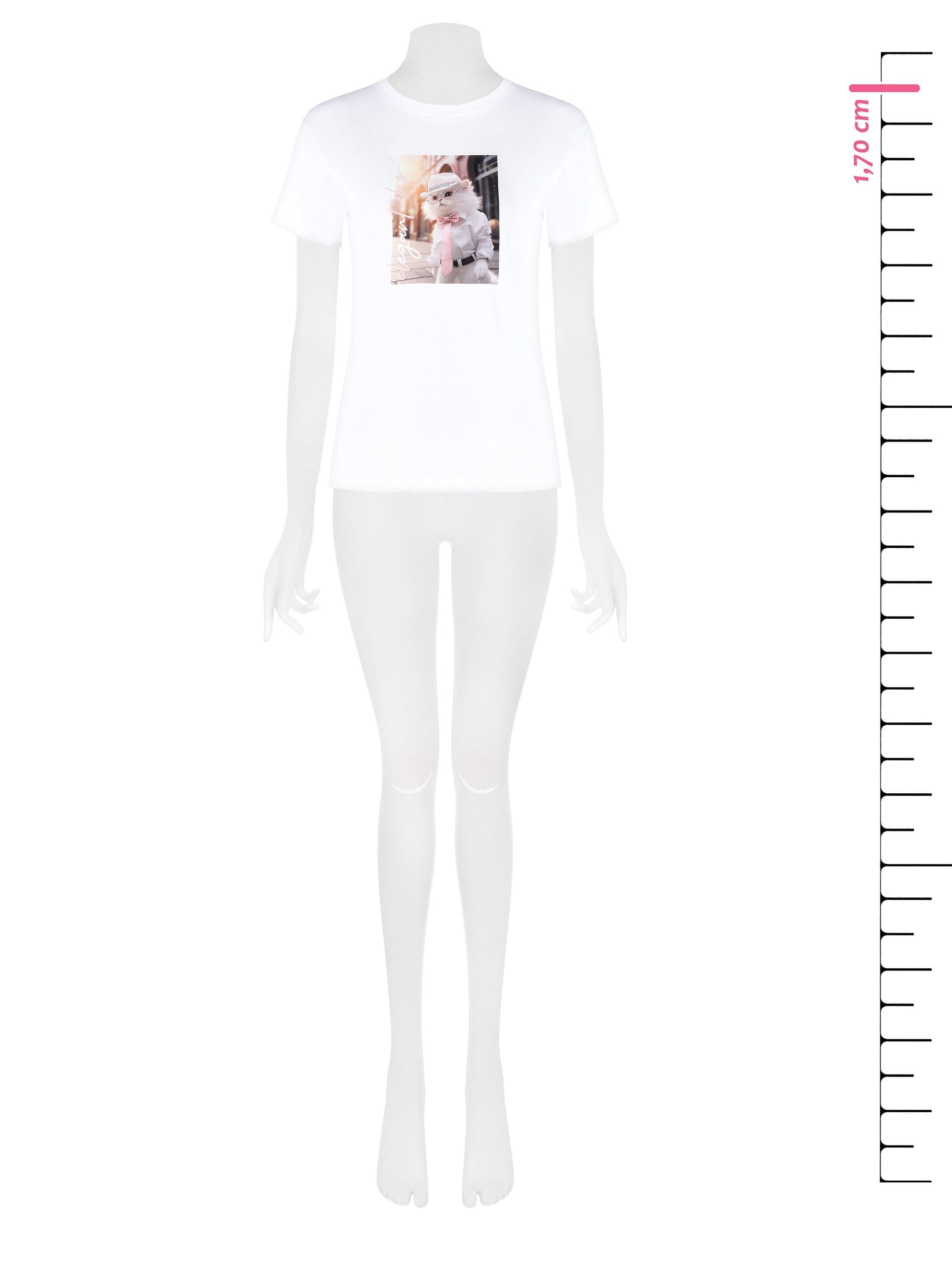 T-Shirt Regular In Cotone Con Stampa Cat Con Occhiali In Strass Rinascimento