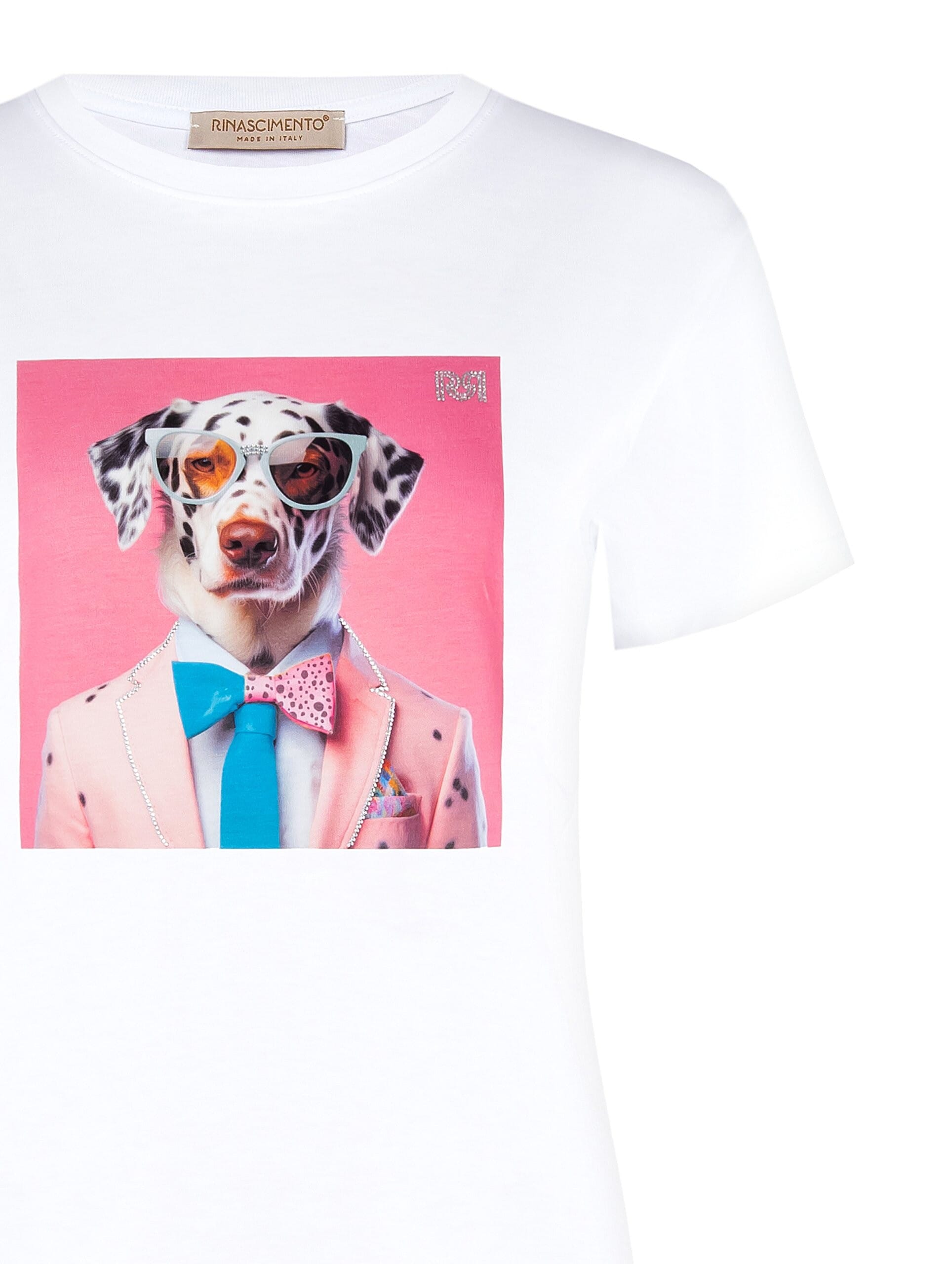 T-Shirt Regular In Cotone Con Stampa Dog E Strass Rinascimento