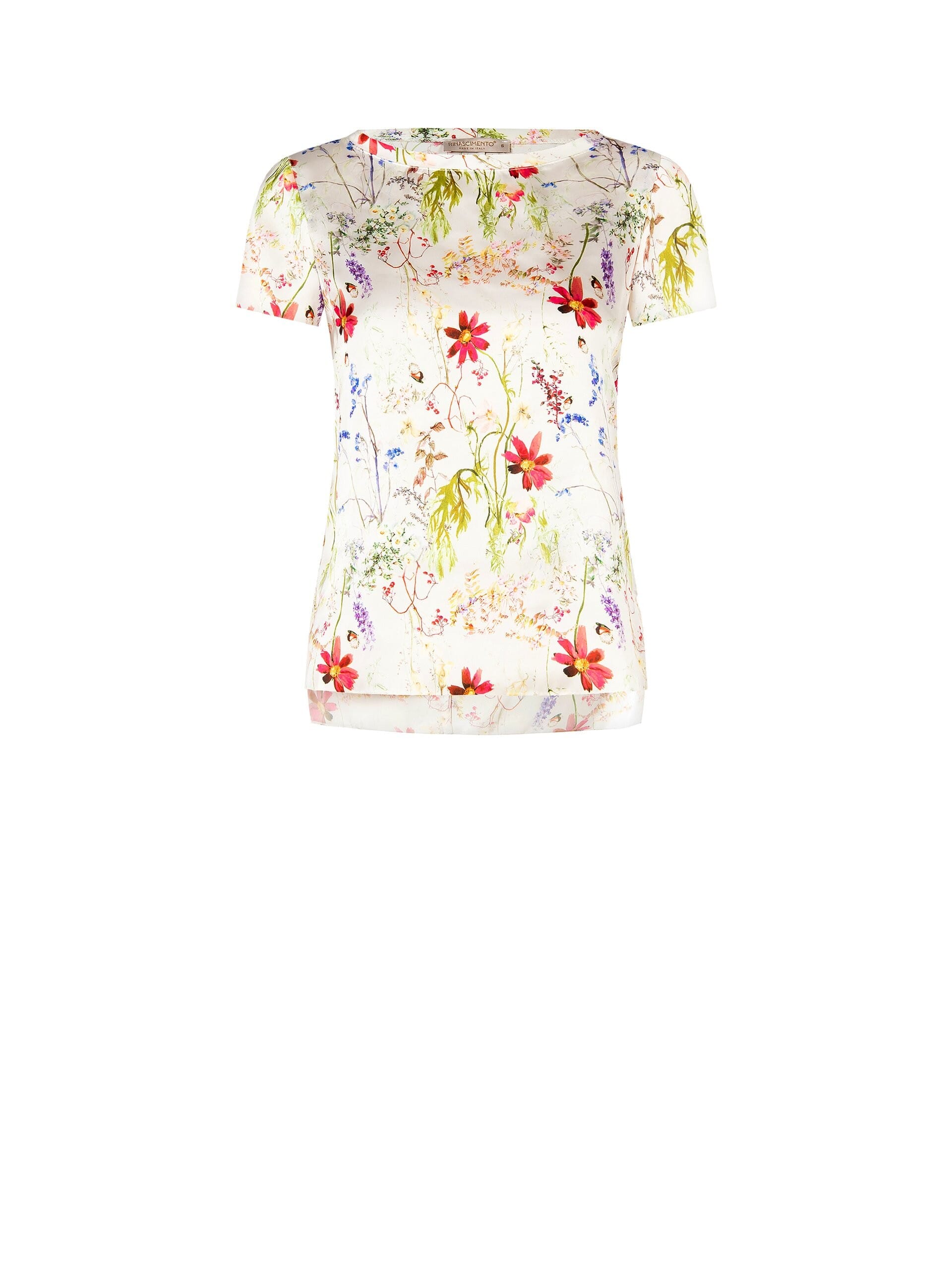 Botanical Print Satin Blouse With Small Side Slits Rinascimento