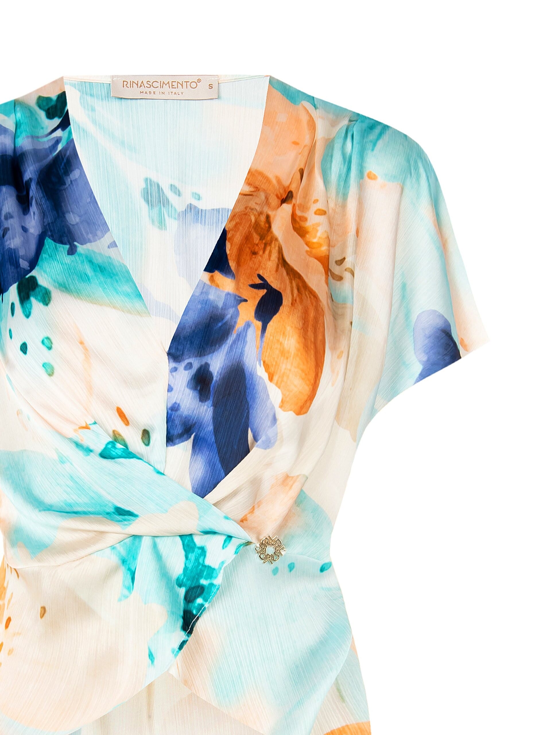 Blusa In Raso A Pieghe Mini Con Scollo A V Incrociato Rinascimento