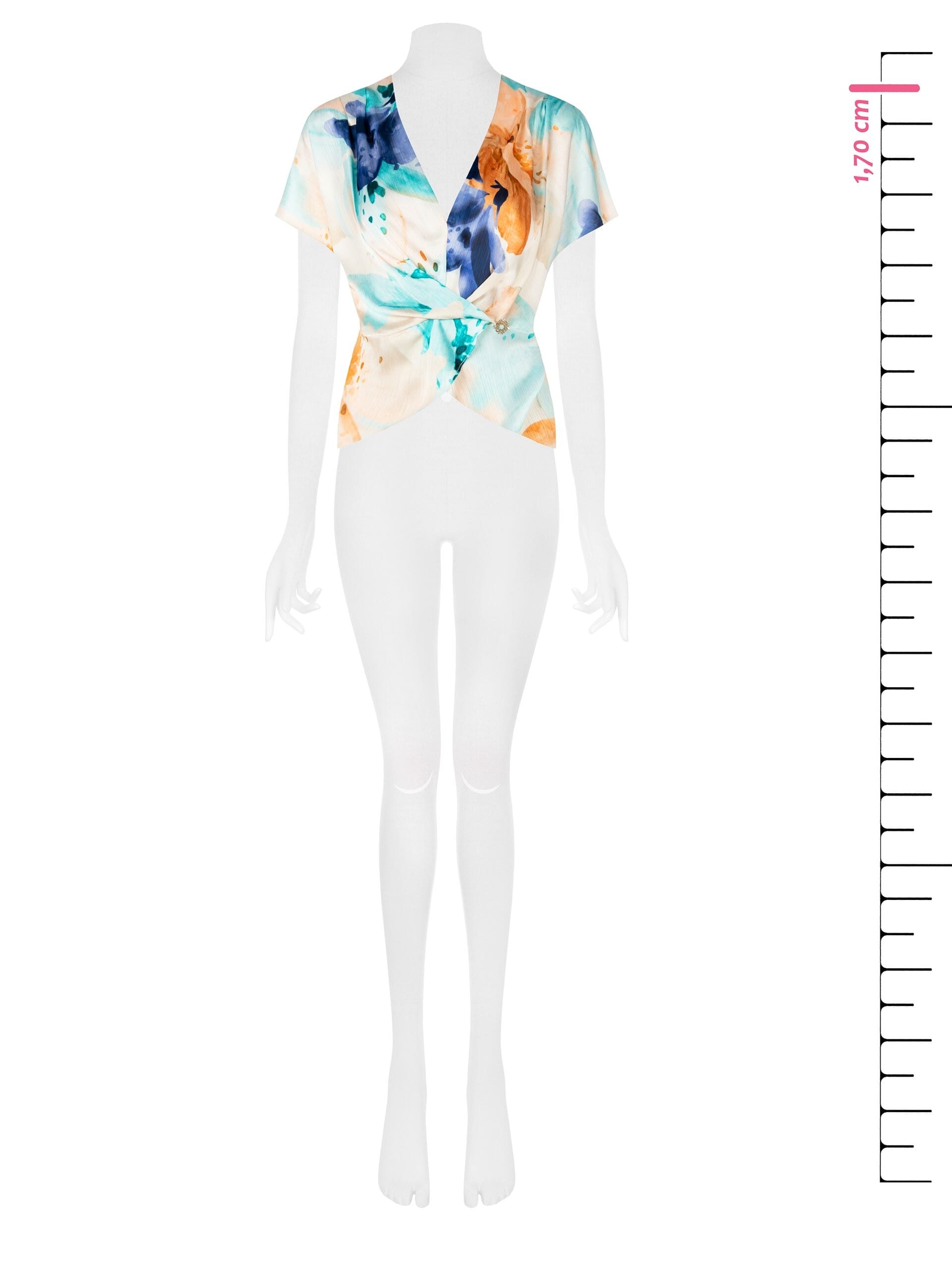 Blusa In Raso A Pieghe Mini Con Scollo A V Incrociato Rinascimento