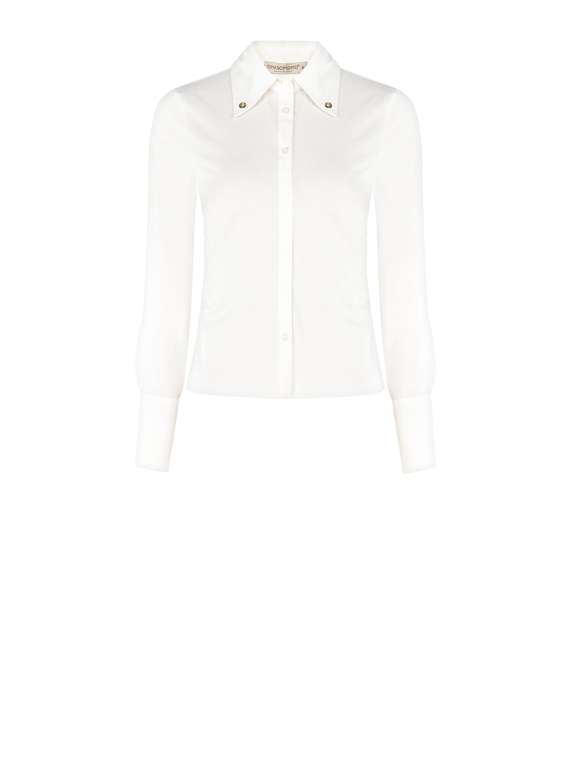 Camicia Arricciata Sui Fianchi In Misto Cotone Con Occhielli Argento Sul Colletto Rinascimento