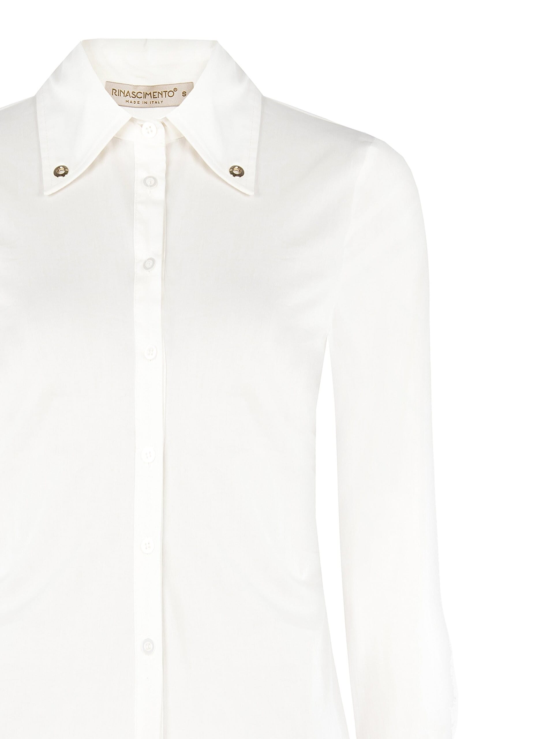 Camicia Arricciata Sui Fianchi In Misto Cotone Con Occhielli Argento Sul Colletto Rinascimento