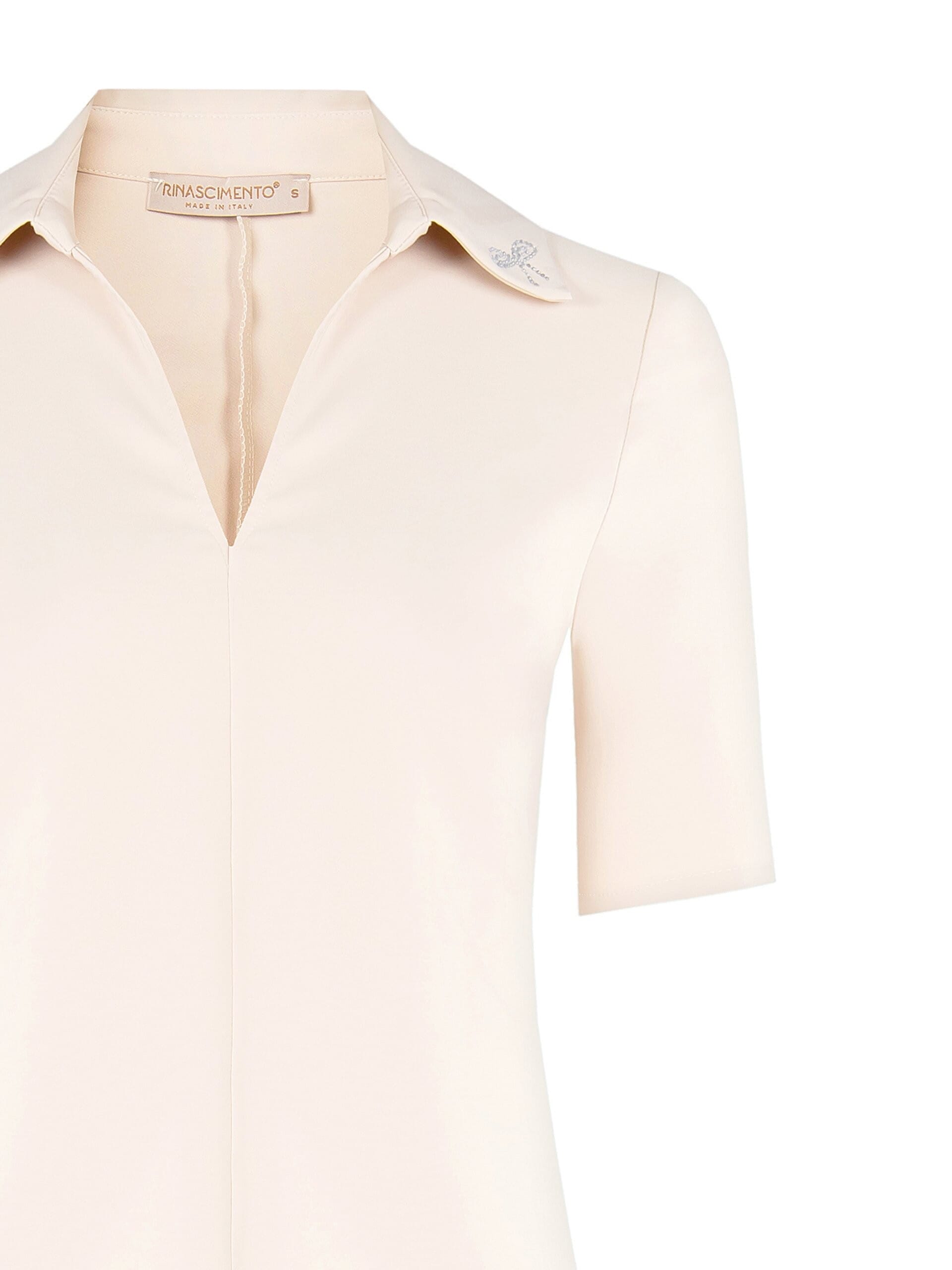 Polo Sfiancata In Tessuto Bi-Stretch Con Fiocchi In Strass Sul Colletto Rinascimento