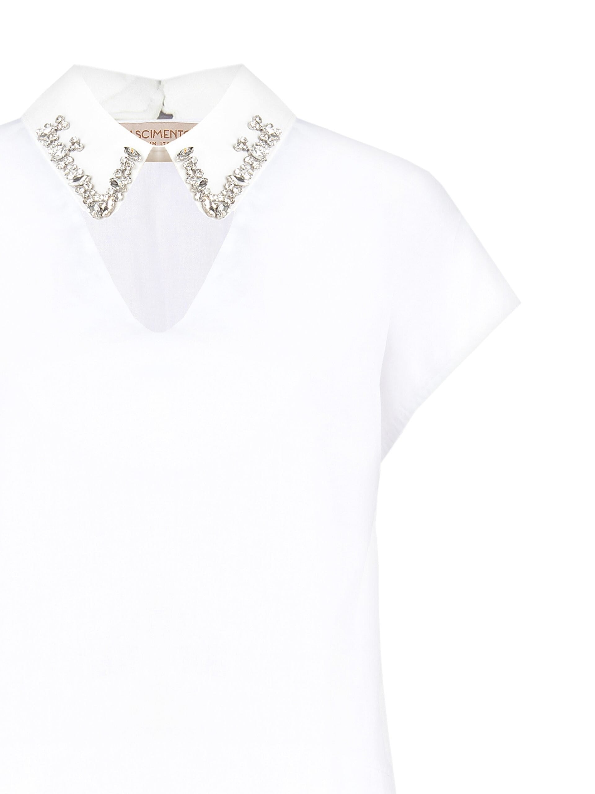 Camicia Over Corta In Cotone Con Scollo A V E Cristalli Cabochon Sul Colletto Rimovibile Rinascimento
