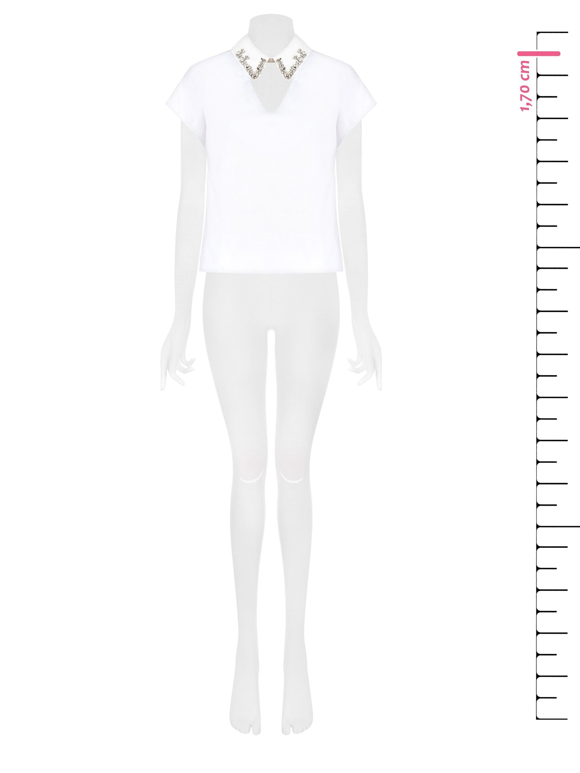 Camicia Over Corta In Cotone Con Scollo A V E Cristalli Cabochon Sul Colletto Rimovibile Rinascimento