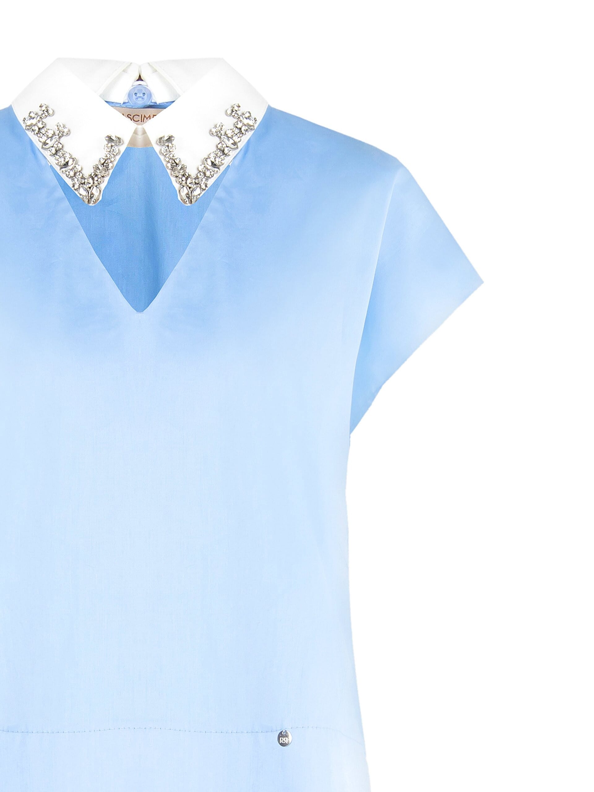 Camicia Over Corta In Cotone Con Scollo A V E Cristalli Cabochon Sul Colletto Rimovibile Rinascimento