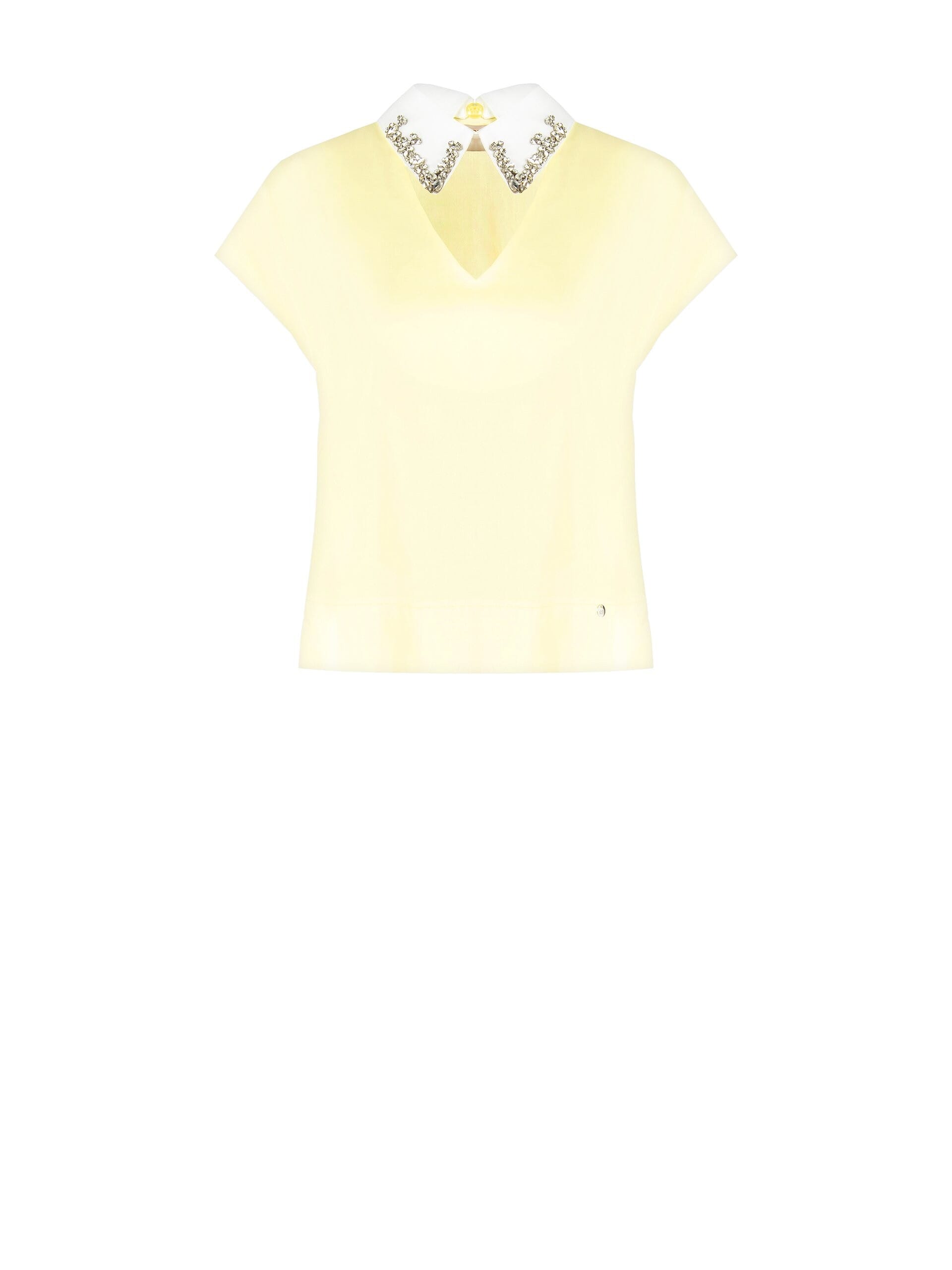 Camicia Over Corta In Cotone Con Scollo A V E Cristalli Cabochon Sul Colletto Rimovibile Rinascimento