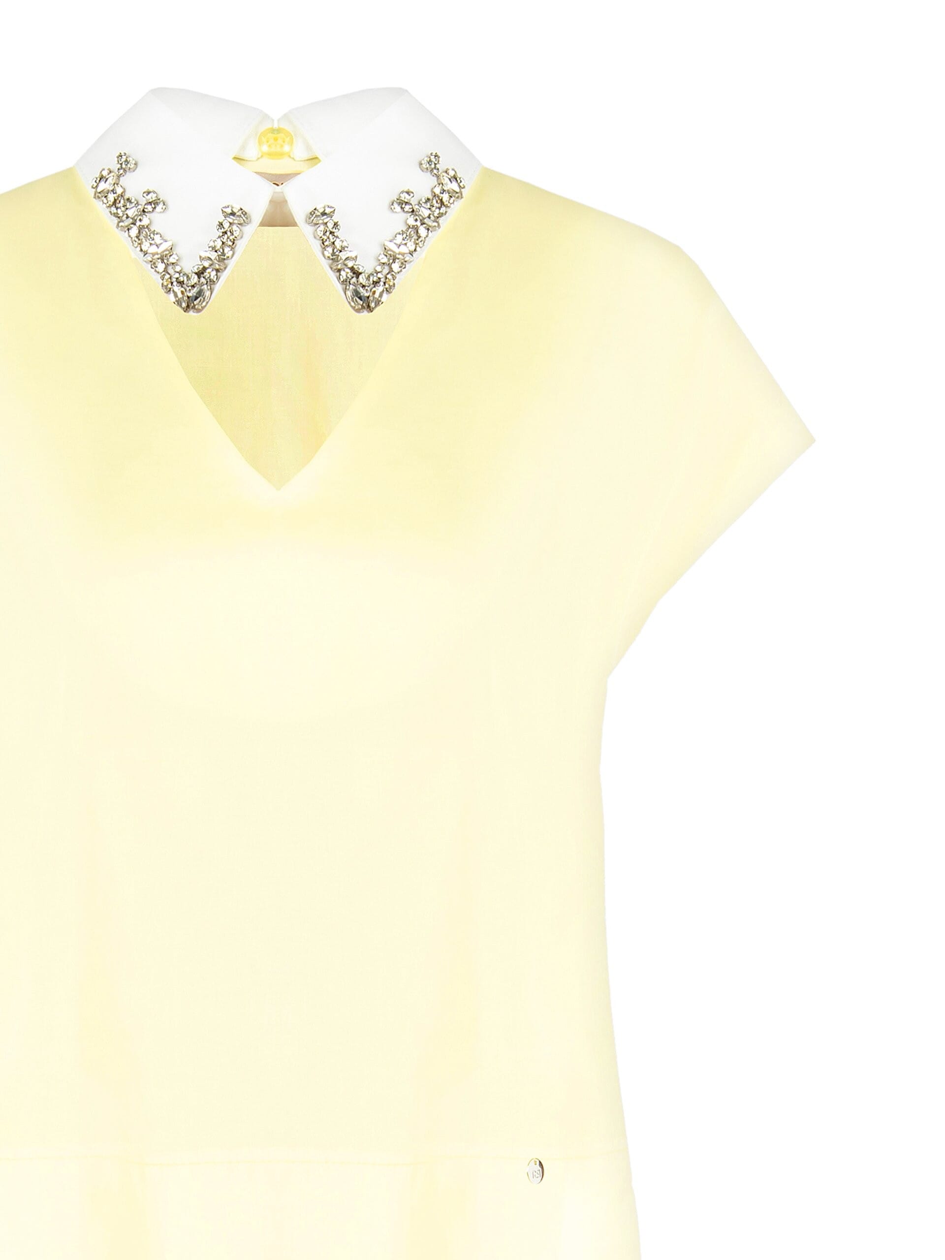 Camicia Over Corta In Cotone Con Scollo A V E Cristalli Cabochon Sul Colletto Rimovibile Rinascimento