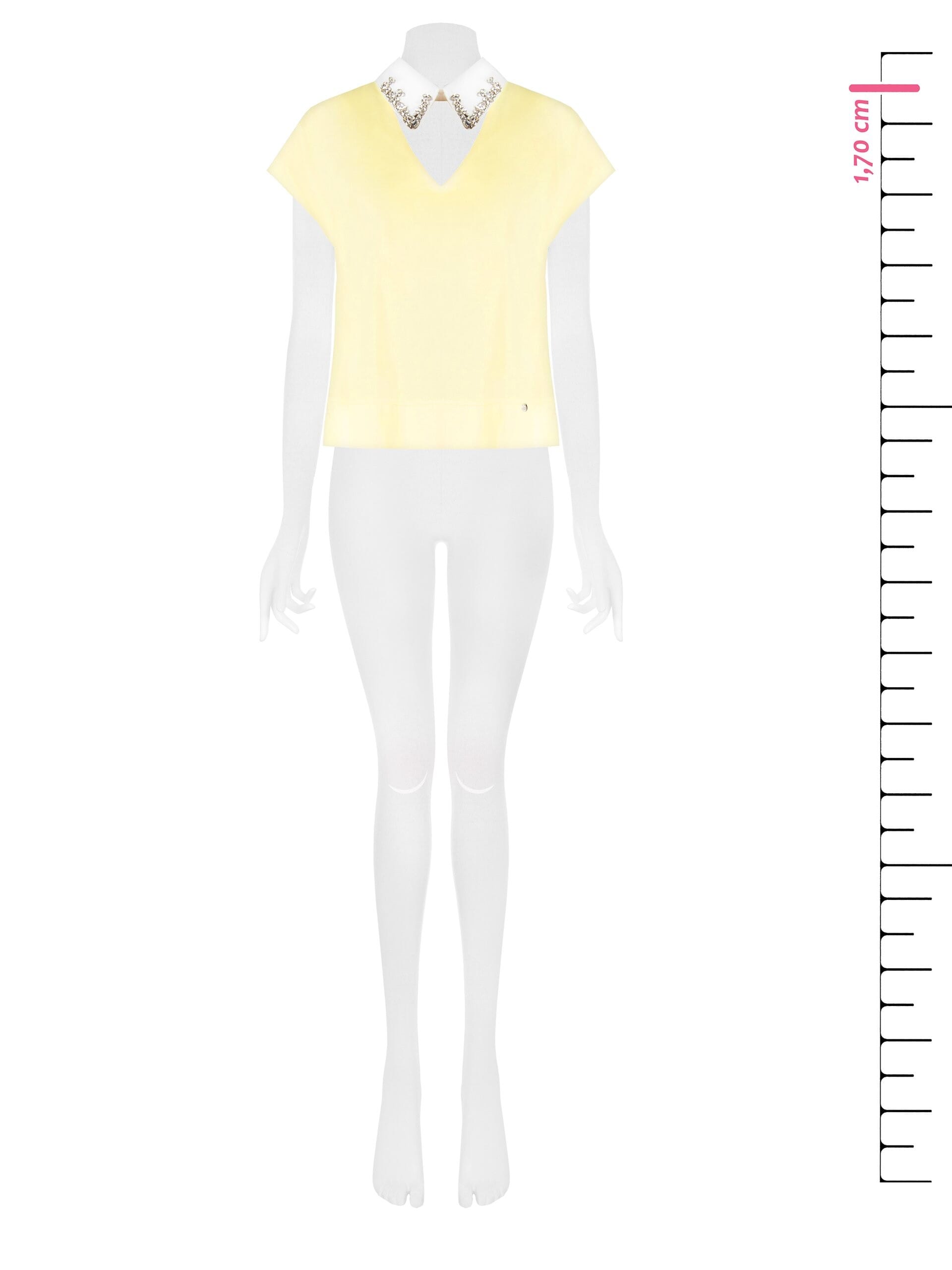 Camicia Over Corta In Cotone Con Scollo A V E Cristalli Cabochon Sul Colletto Rimovibile Rinascimento