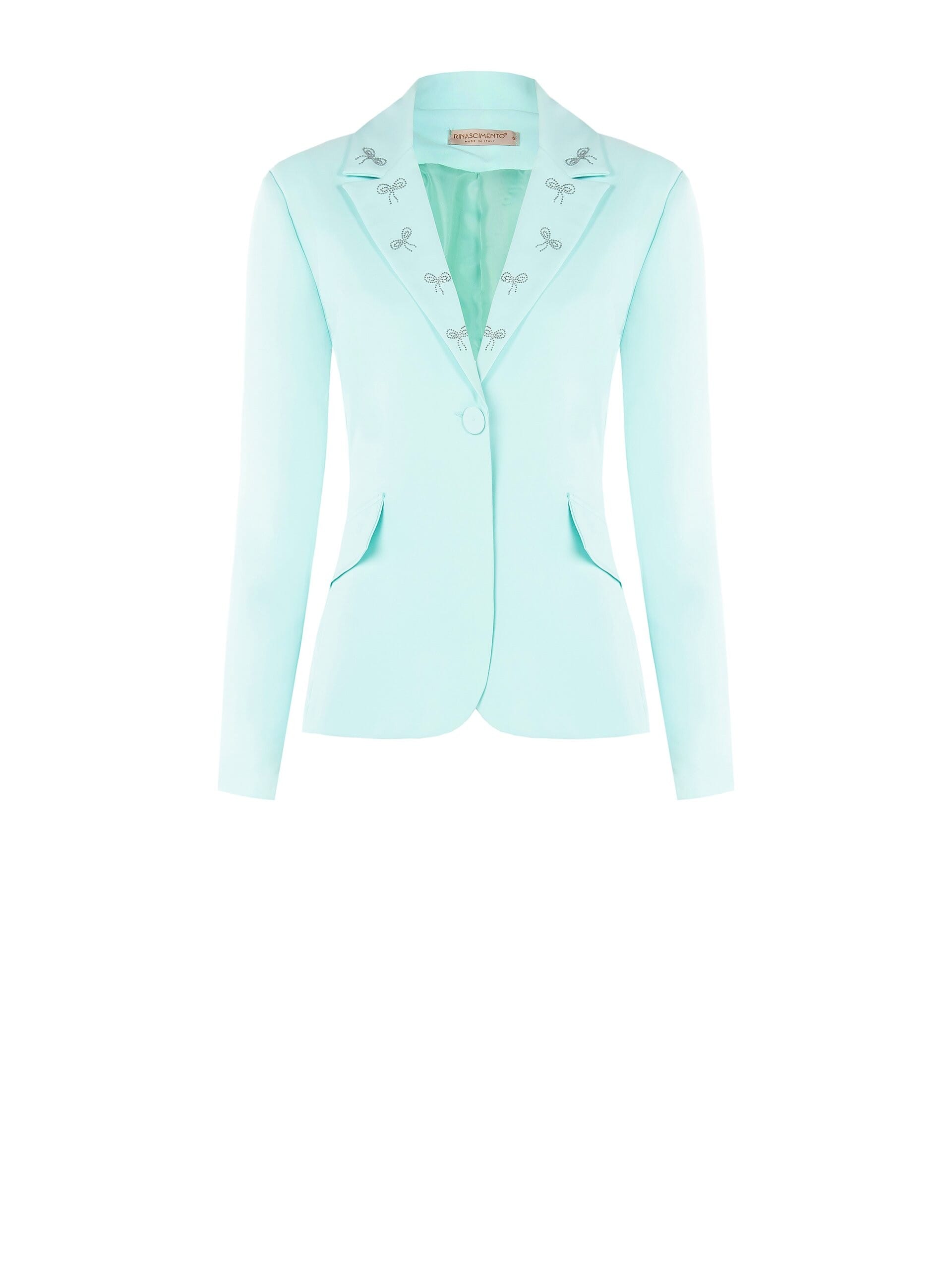 Giacca Blazer Sfiancata In Tessuto Bi-Stretch Con Fiocco In Strass Su Revers Rinascimento