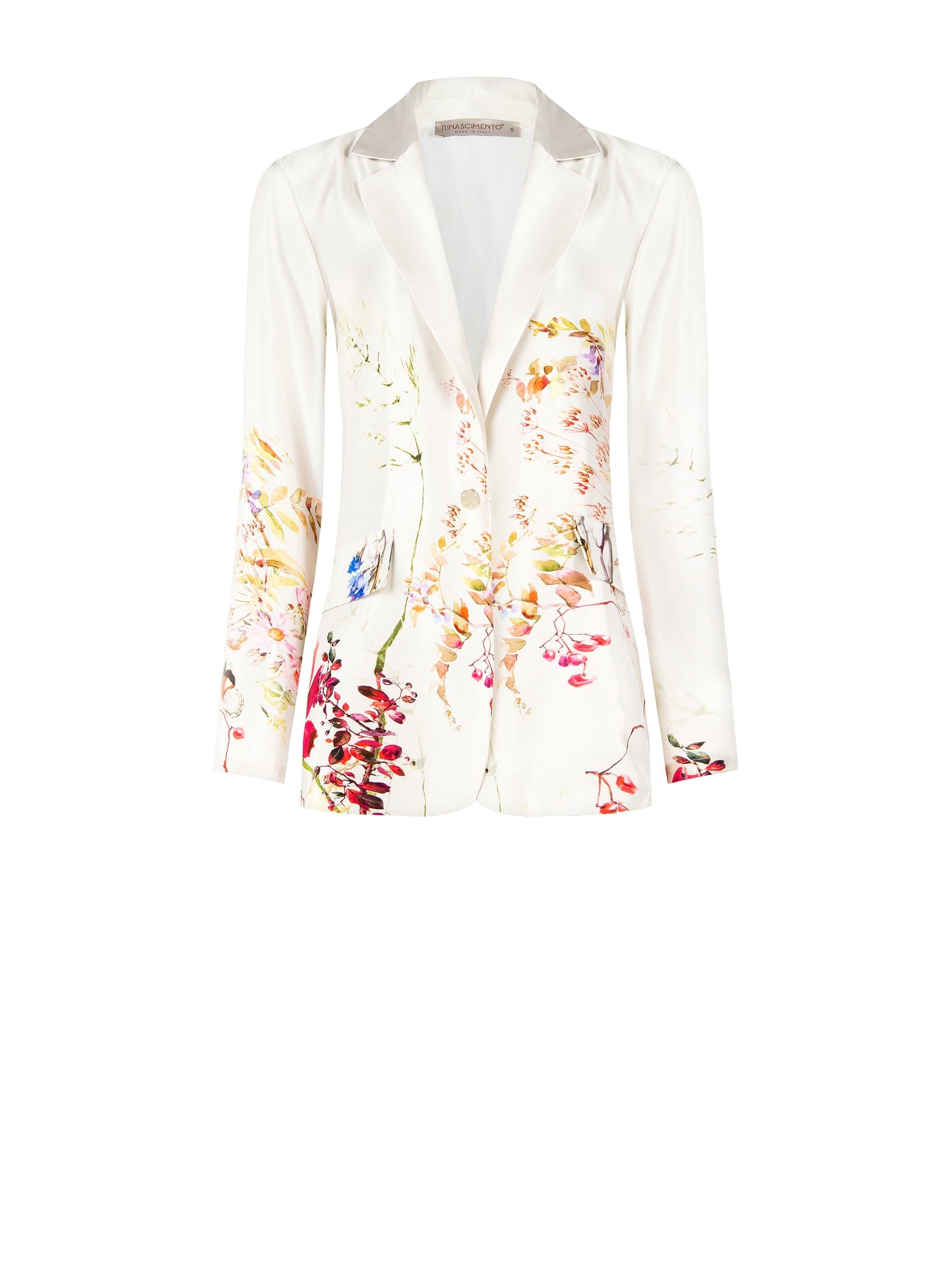 Giacca Blazer In Raso Fluido Stampa Botanical Rinascimento