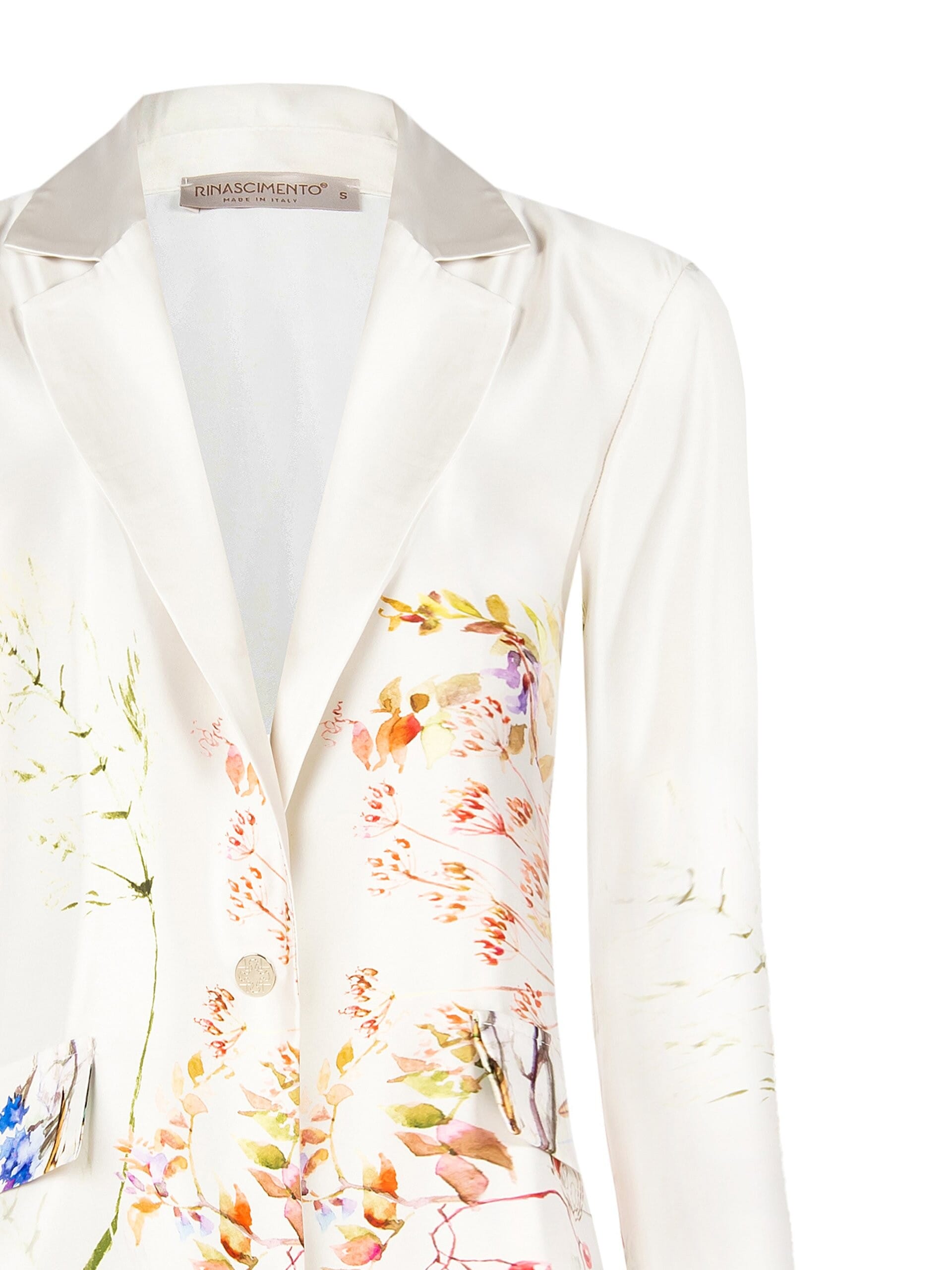 Giacca Blazer In Raso Fluido Stampa Botanical Rinascimento