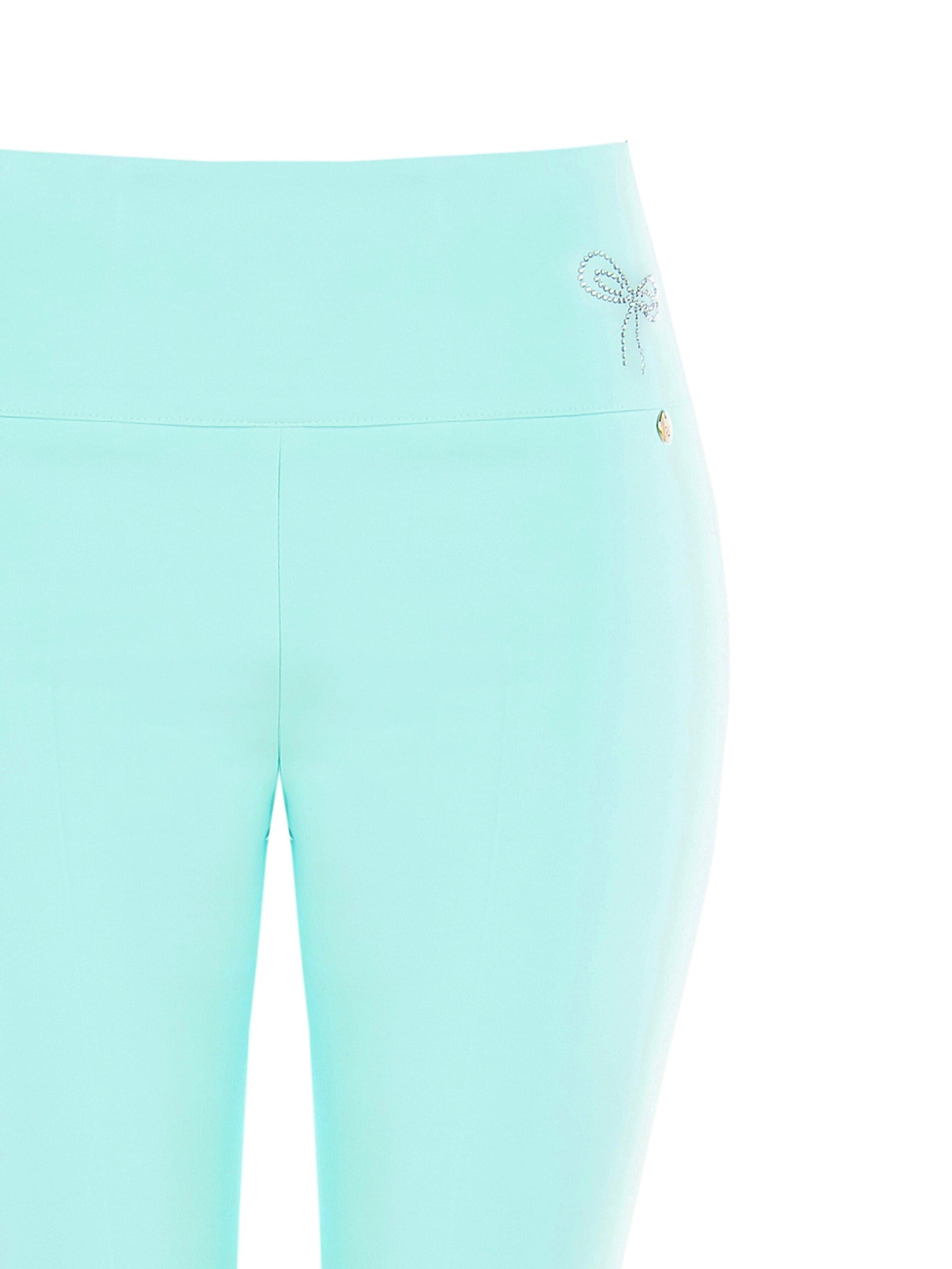 Pantalon skinny évasé en tissu technique avec nœud en strass à la taille Rinascimento