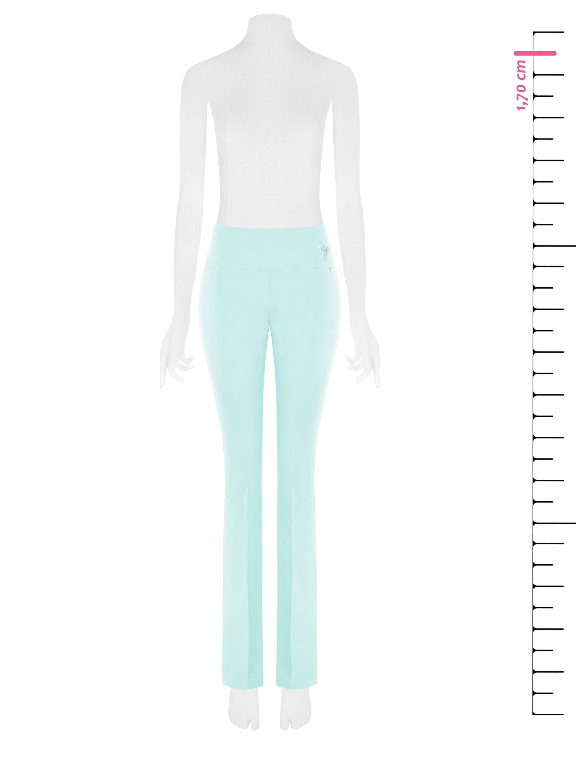 Pantalon skinny évasé en tissu technique avec nœud en strass à la taille Rinascimento