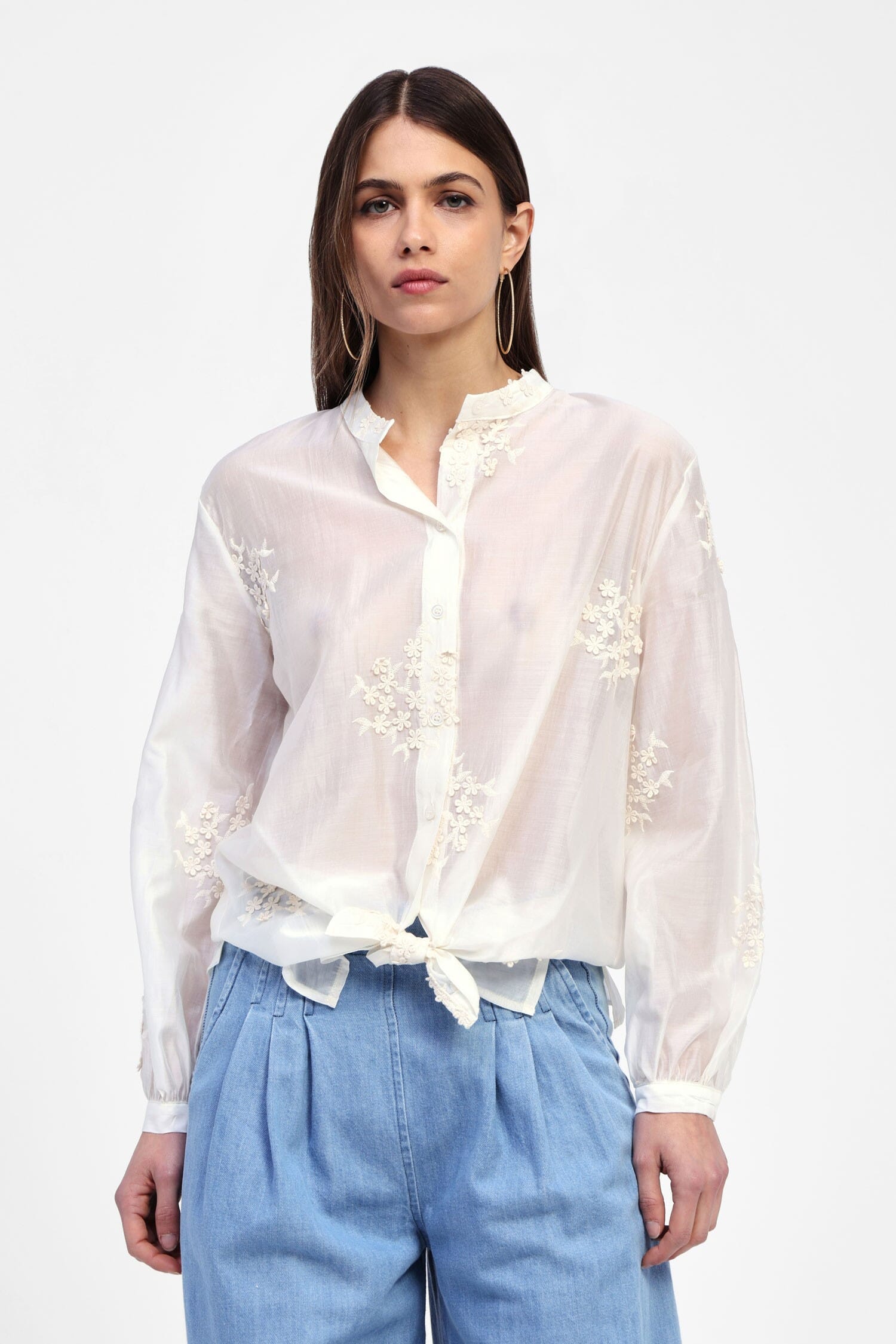 Camicia Coreana Trasparente Ricami Floreali Dixie