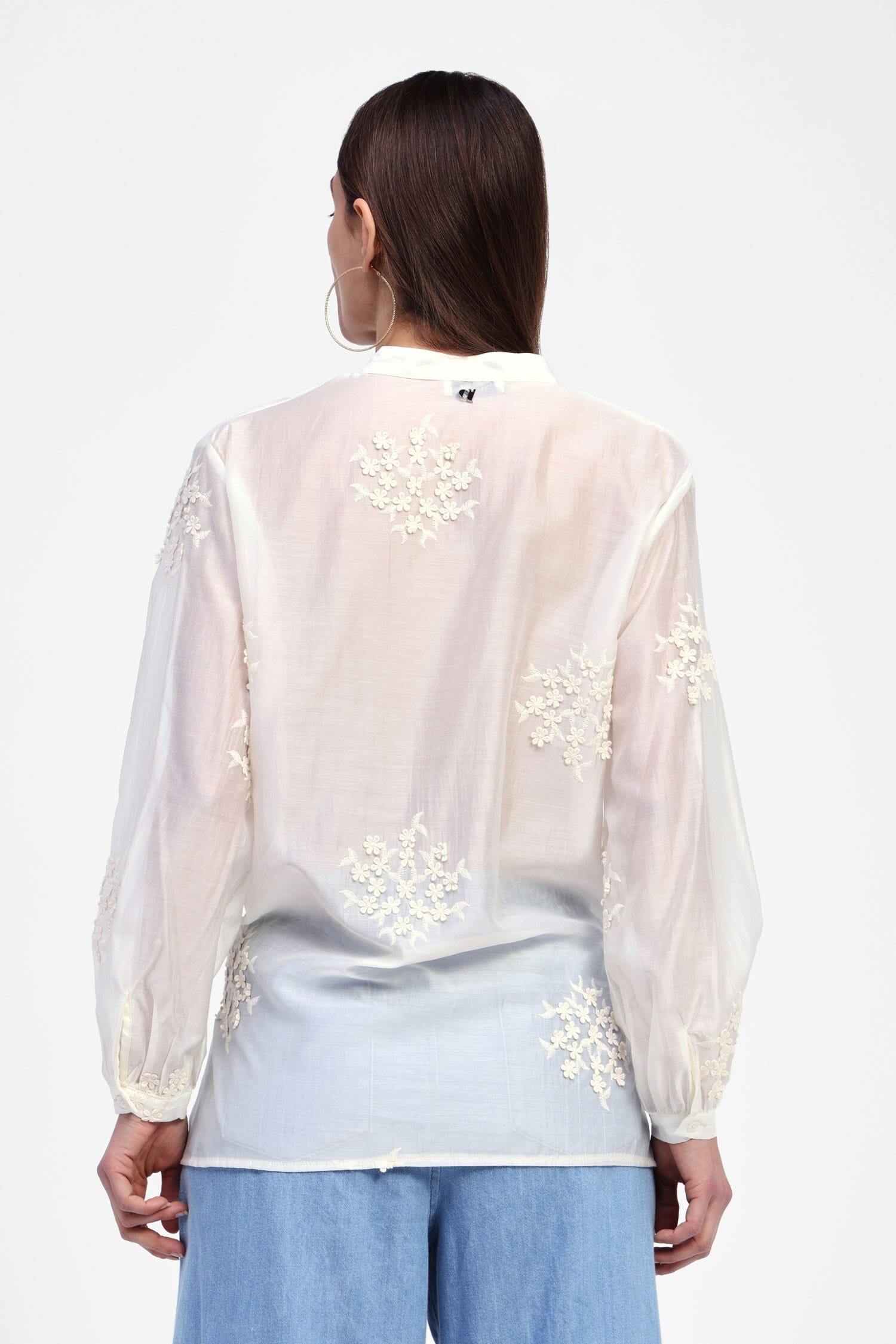 Camicia Coreana Trasparente Ricami Floreali Dixie