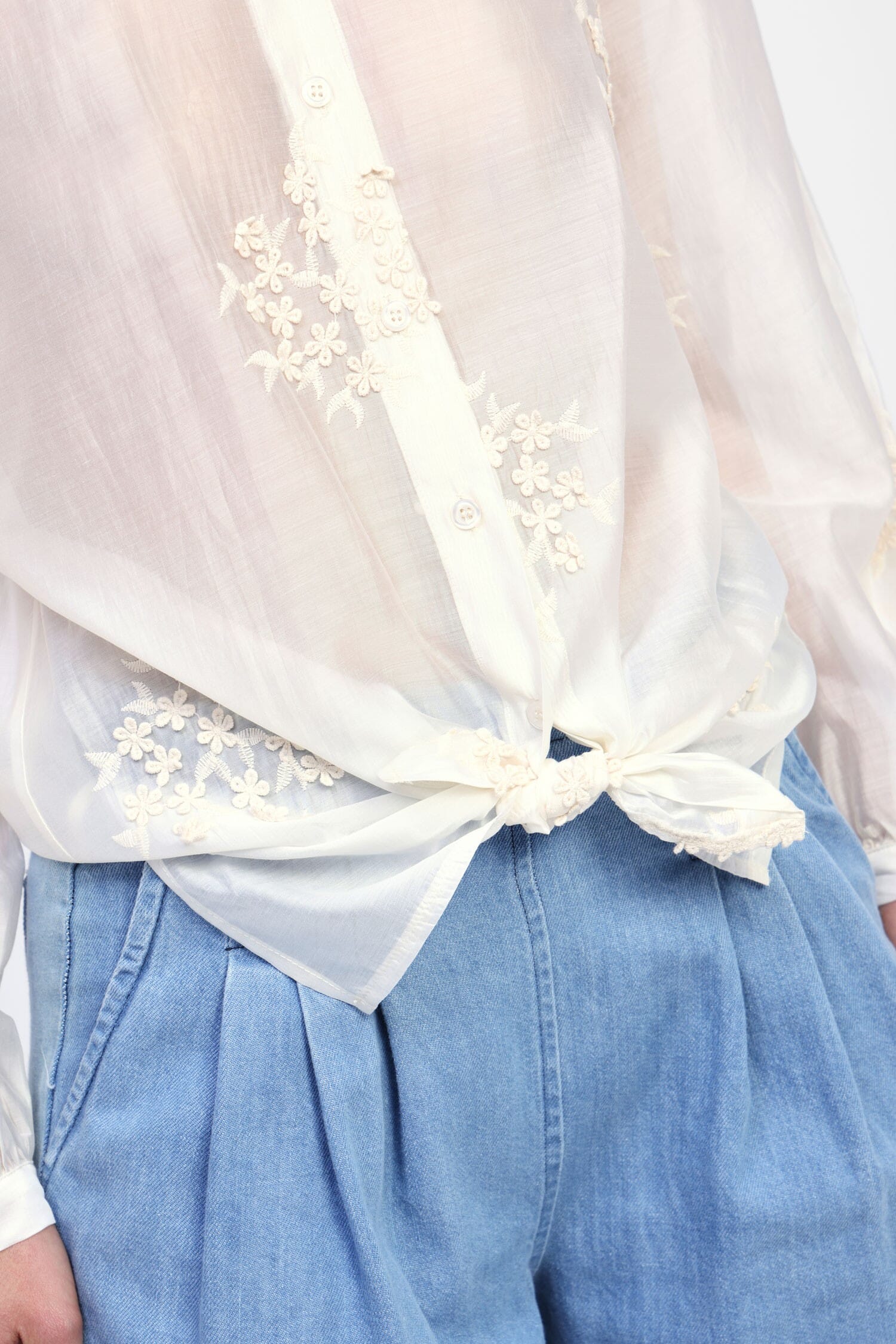 Camicia Coreana Trasparente Ricami Floreali Dixie