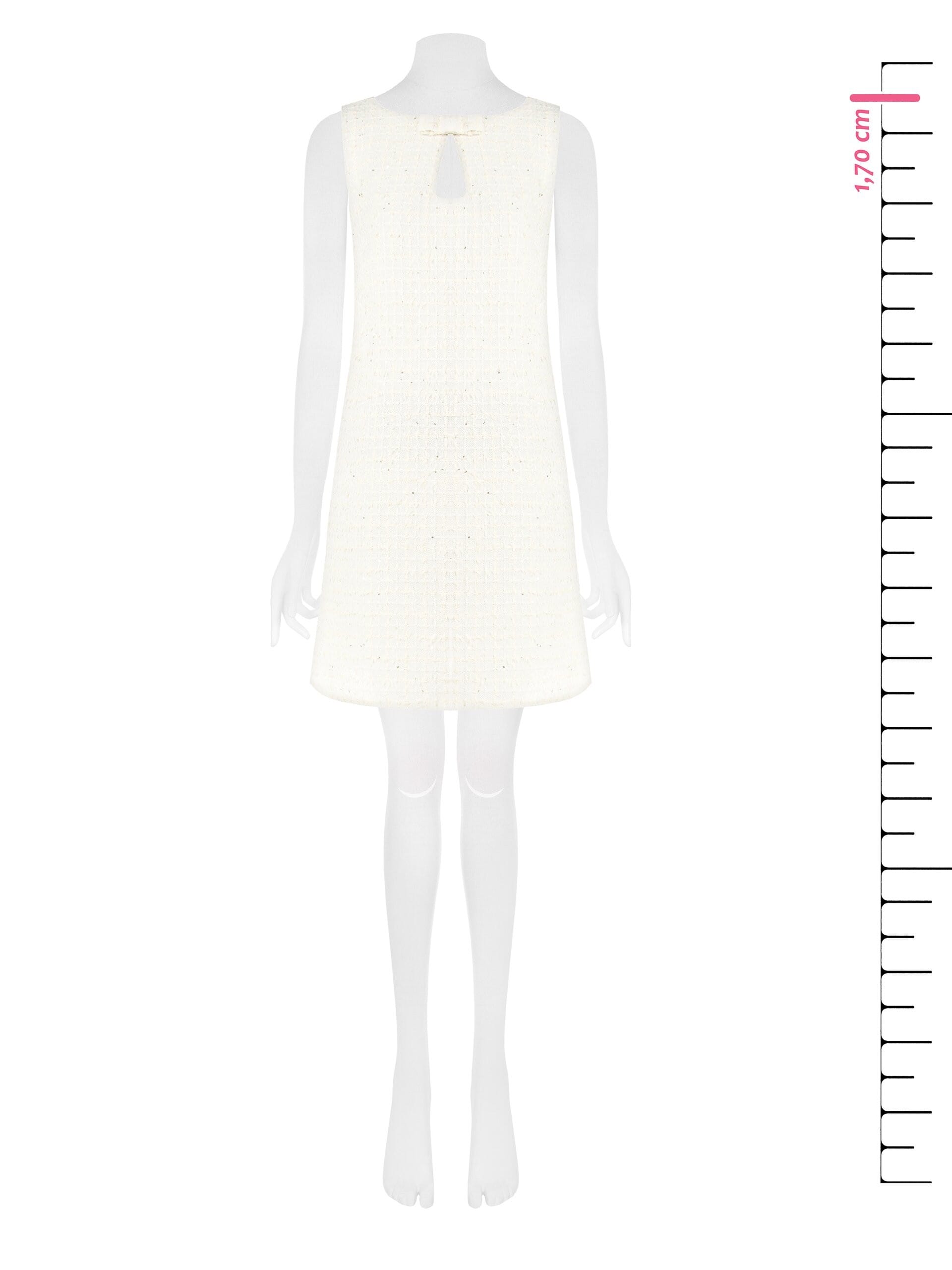 Short Tweed A-line Dress With Drop Cut-Out And Bowknot Rinascimento