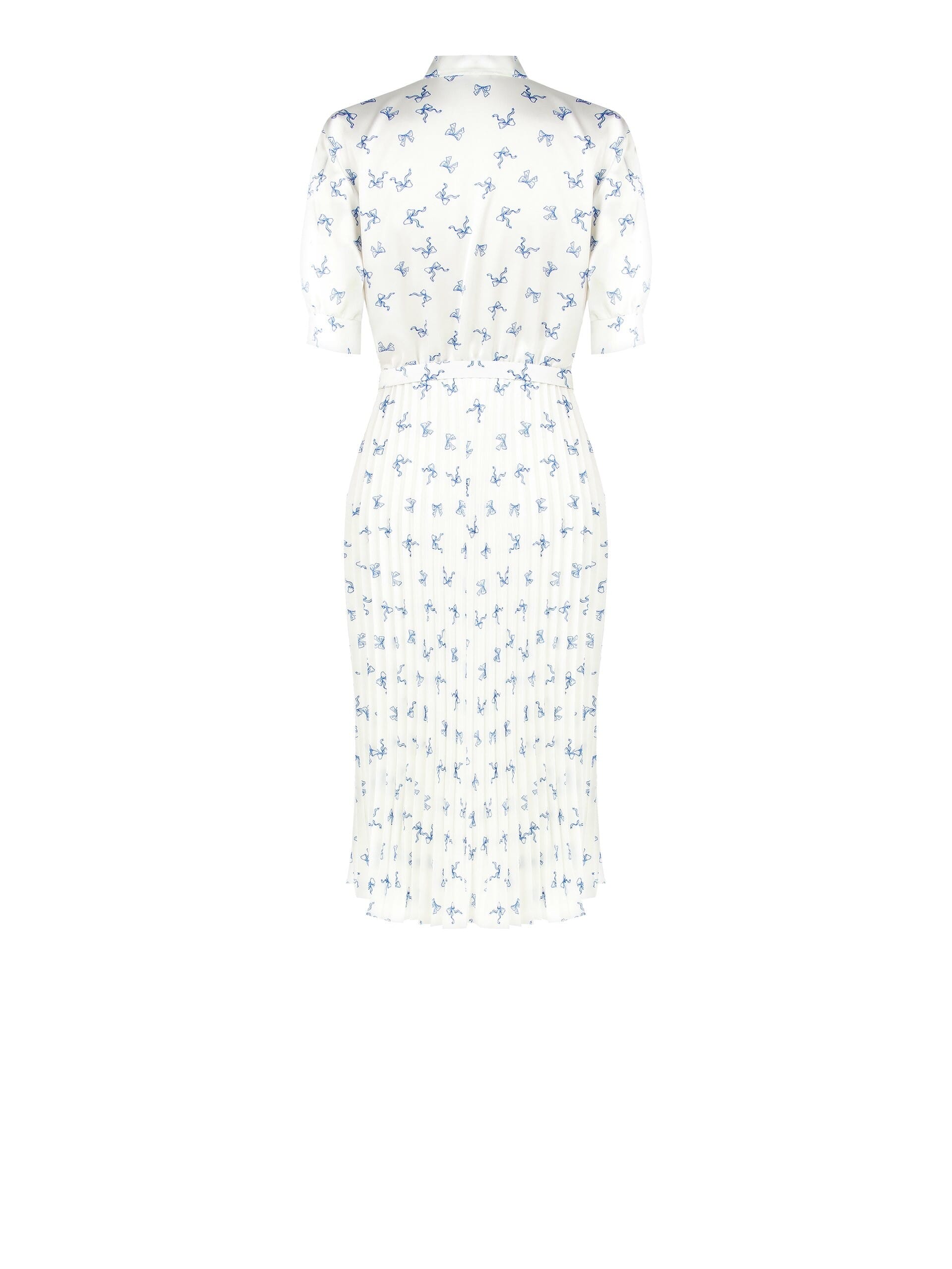 Abito Midi A Ruota In Raso Plissé Motivo Fiocchi Con Cintura Rigida Coordinata Rinascimento