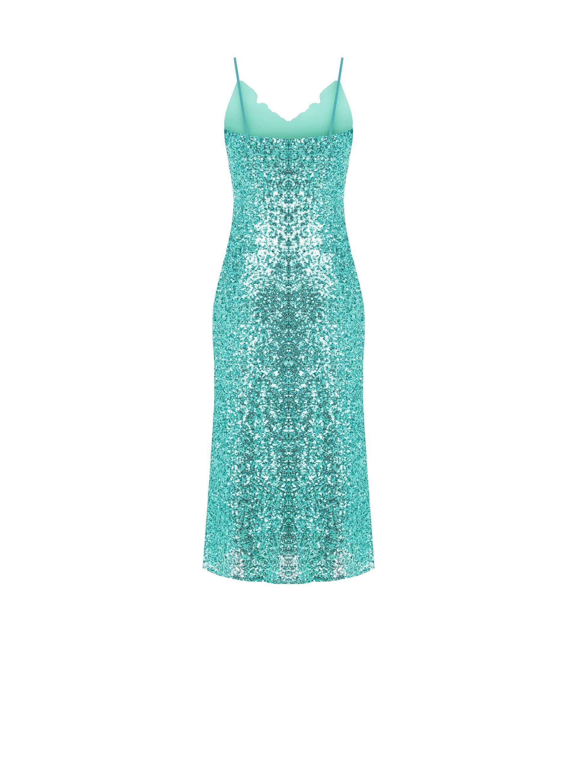 Abito Midi A Tubino Ricoperto Di Paillettes Con Ruches Rinascimento